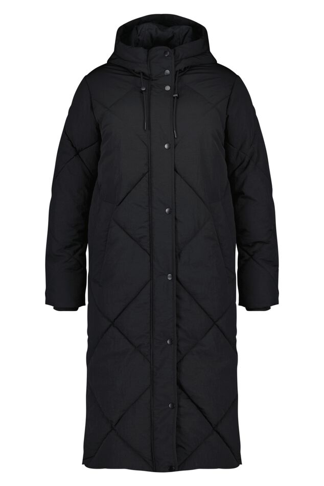 Lange gewatteerde jas met capuchon image number 2
