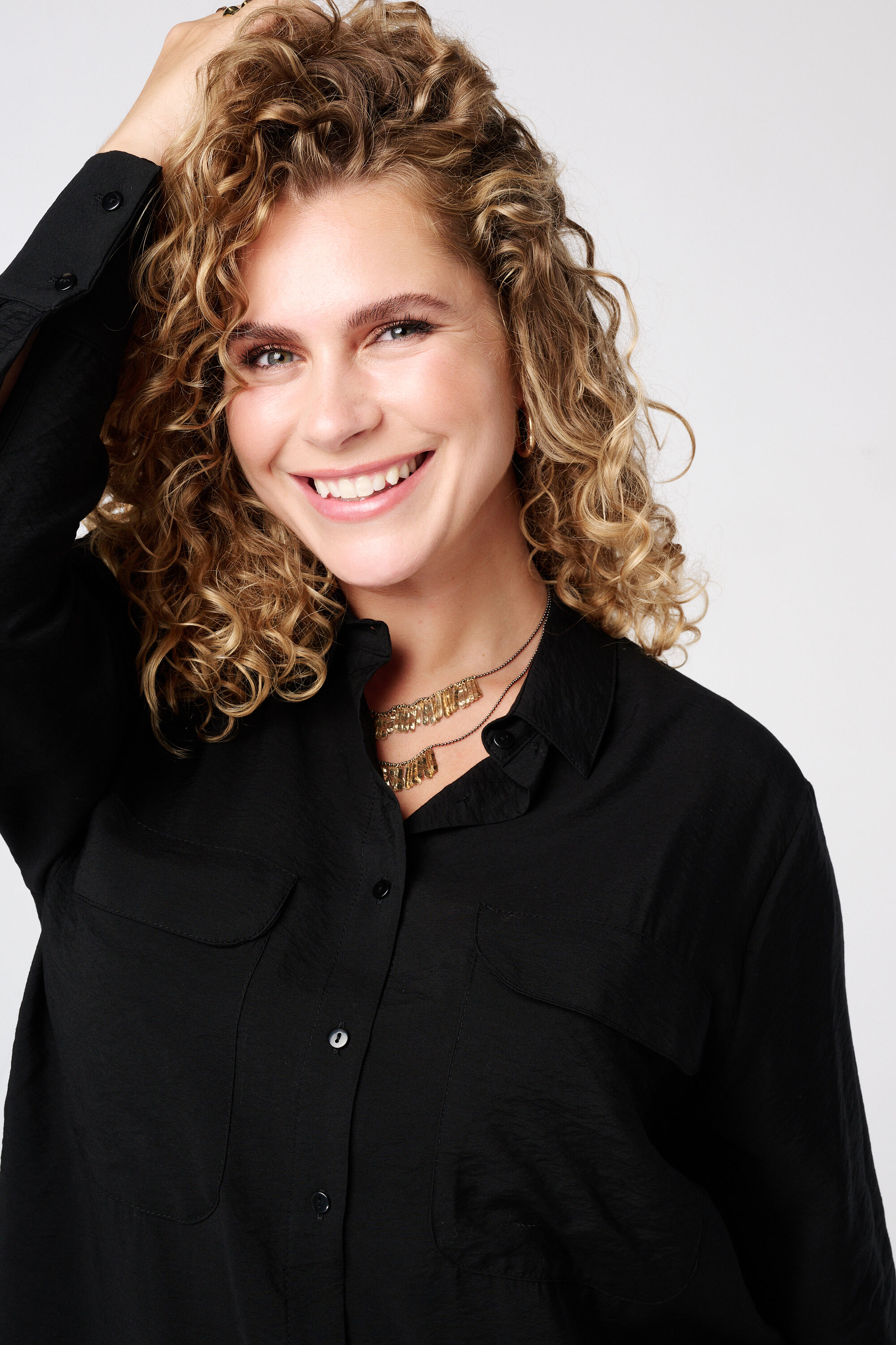 Halflange blouse met sier zakken image number 4