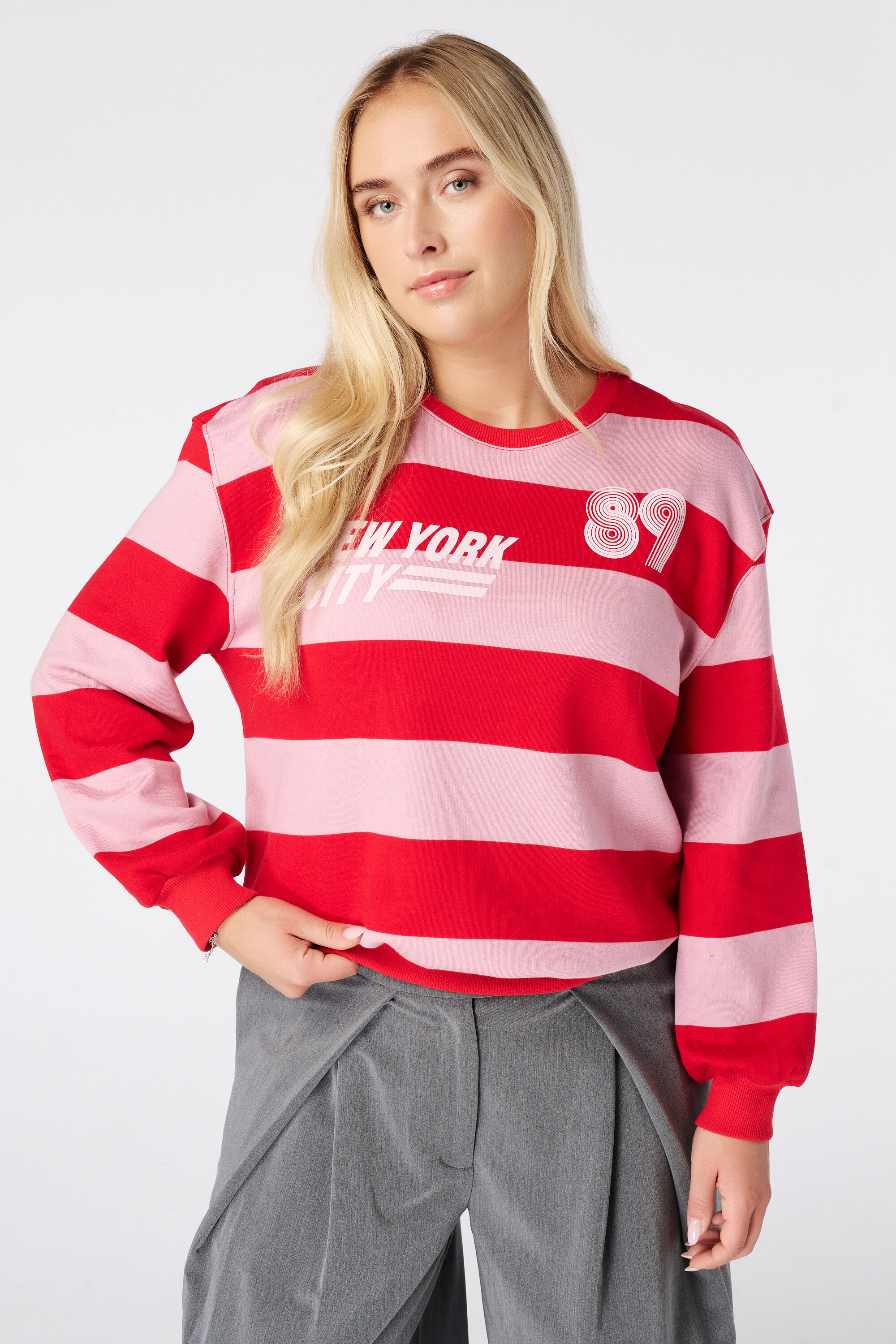 Gestreepte sweater met artwork