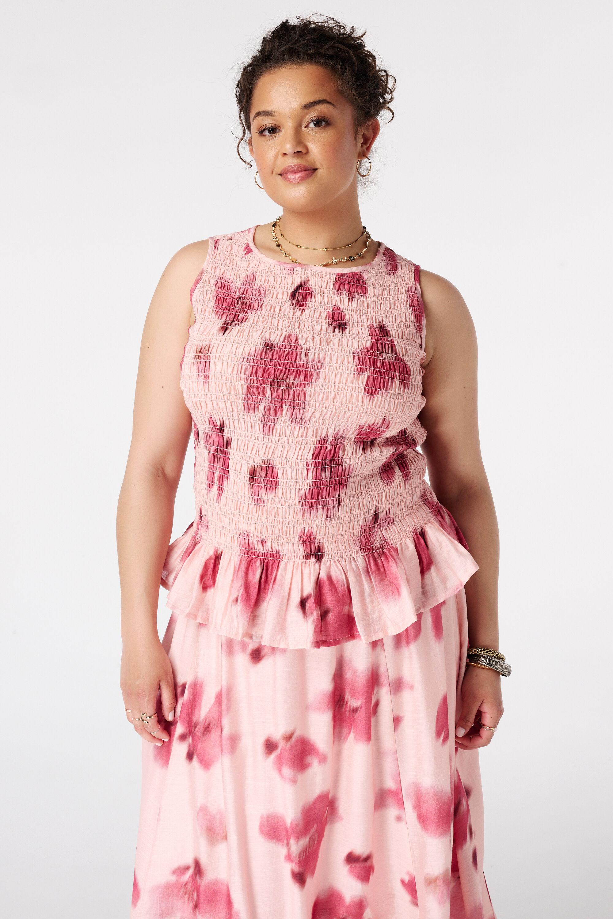 Gesmokte blouse met polka dot