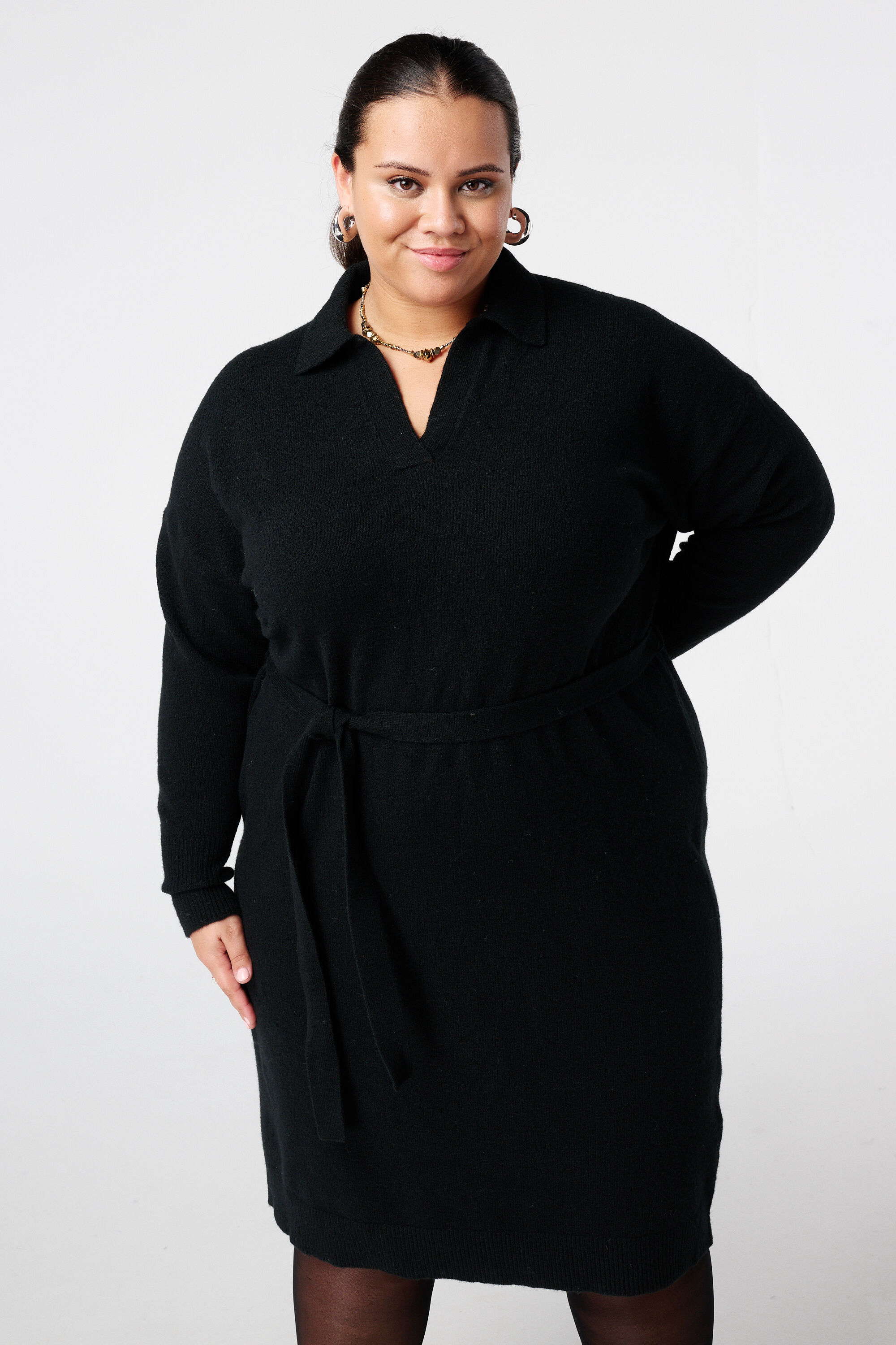 Gebreide polo jurk met ceintuur image number 5