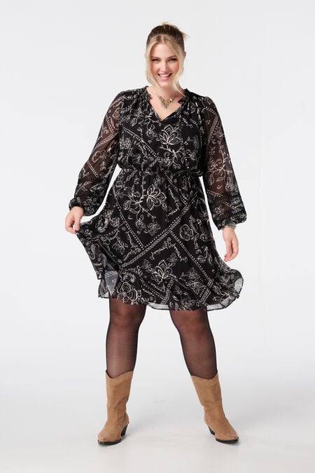 Jurk met print en broderie details Jurk met print en broderie details