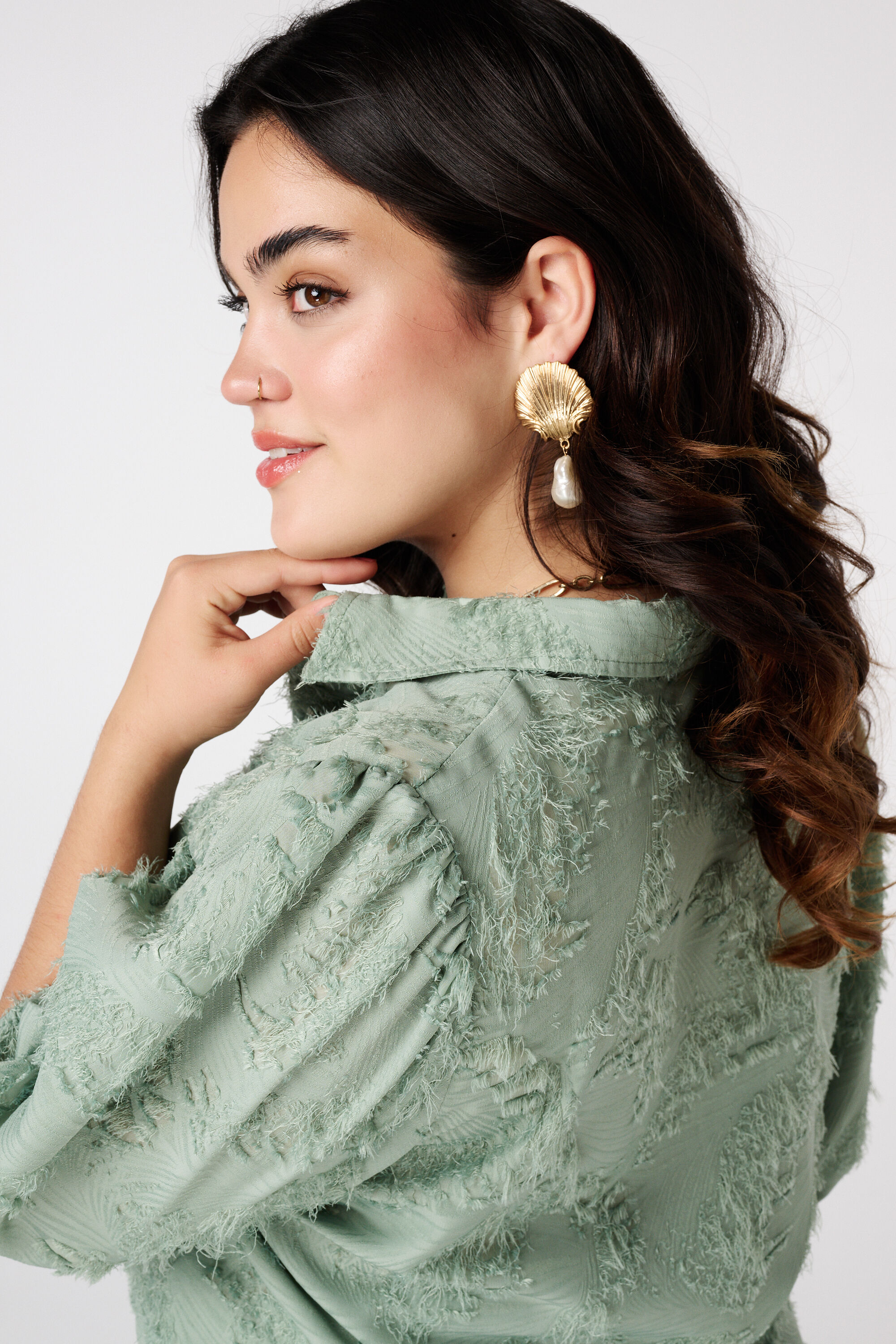 Blouse met structuur en ballonmouwen image number 4