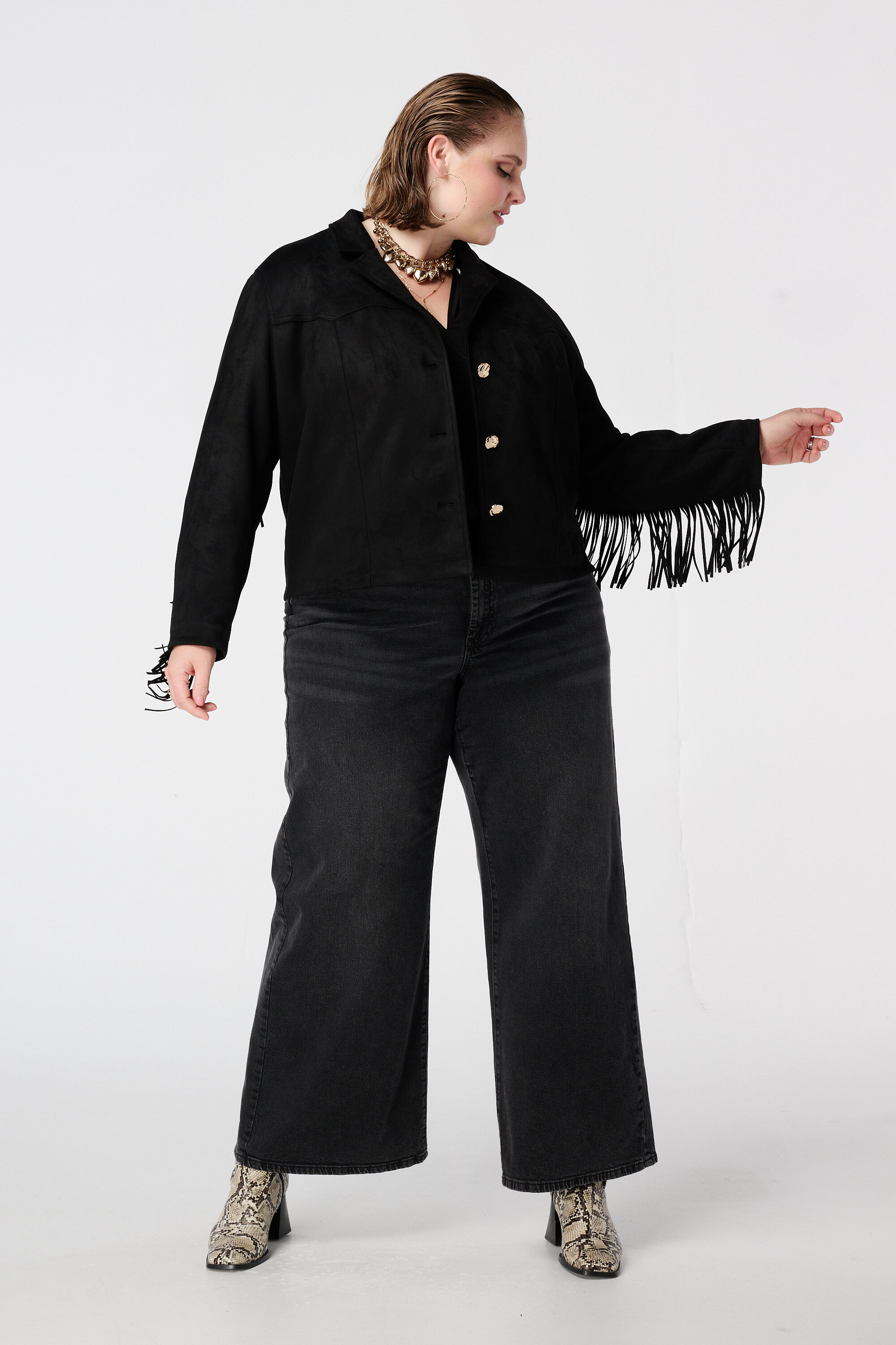 Su&egrave;dine jacket met franjes image number 5