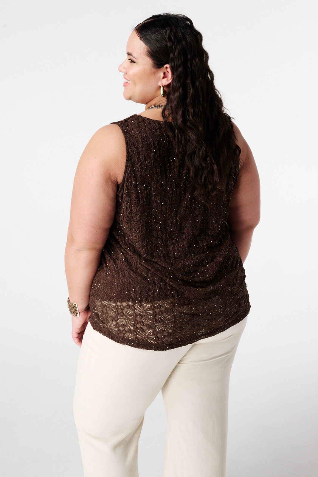 Kanten top met steentjes image number 3