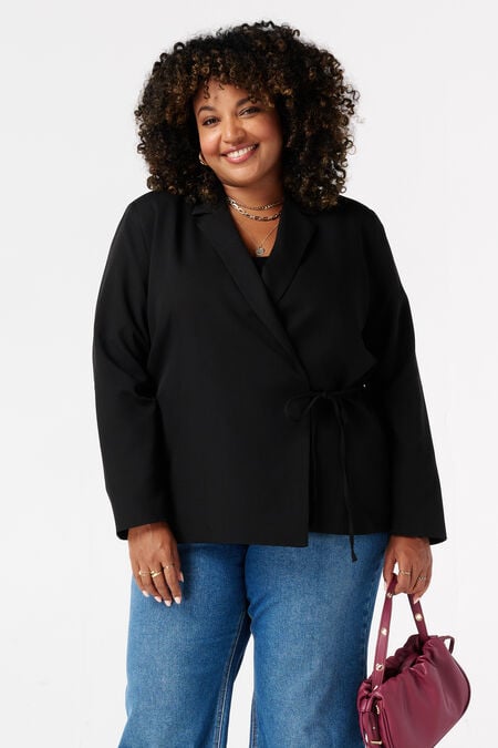 Overslag blazer met strikceintuur Overslag blazer met strikceintuur