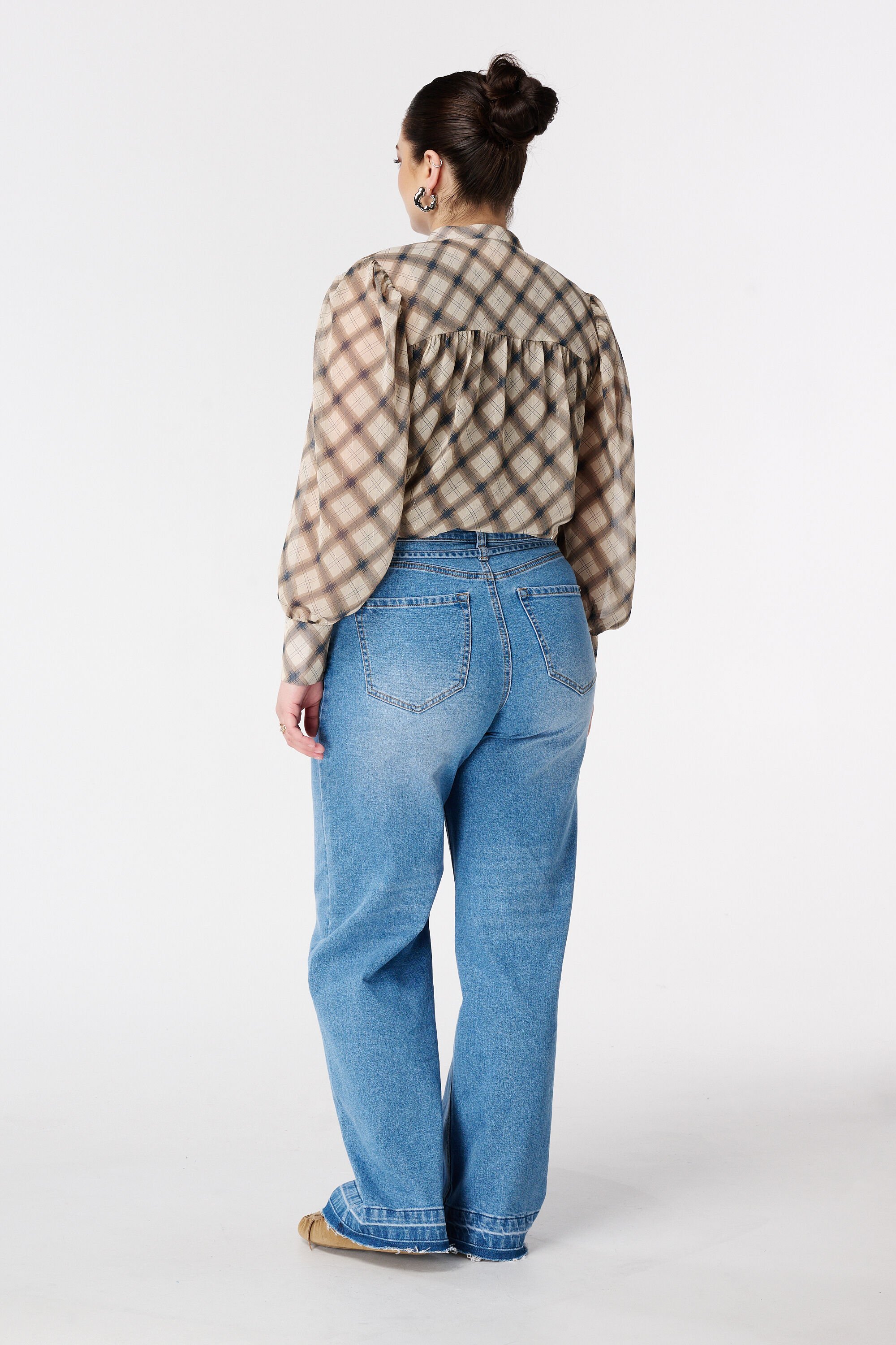 Wide leg jeans met strikkoord image number 3