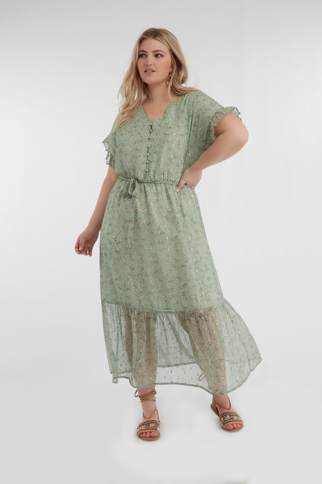 Jurk met bloemen print en volants image number 0