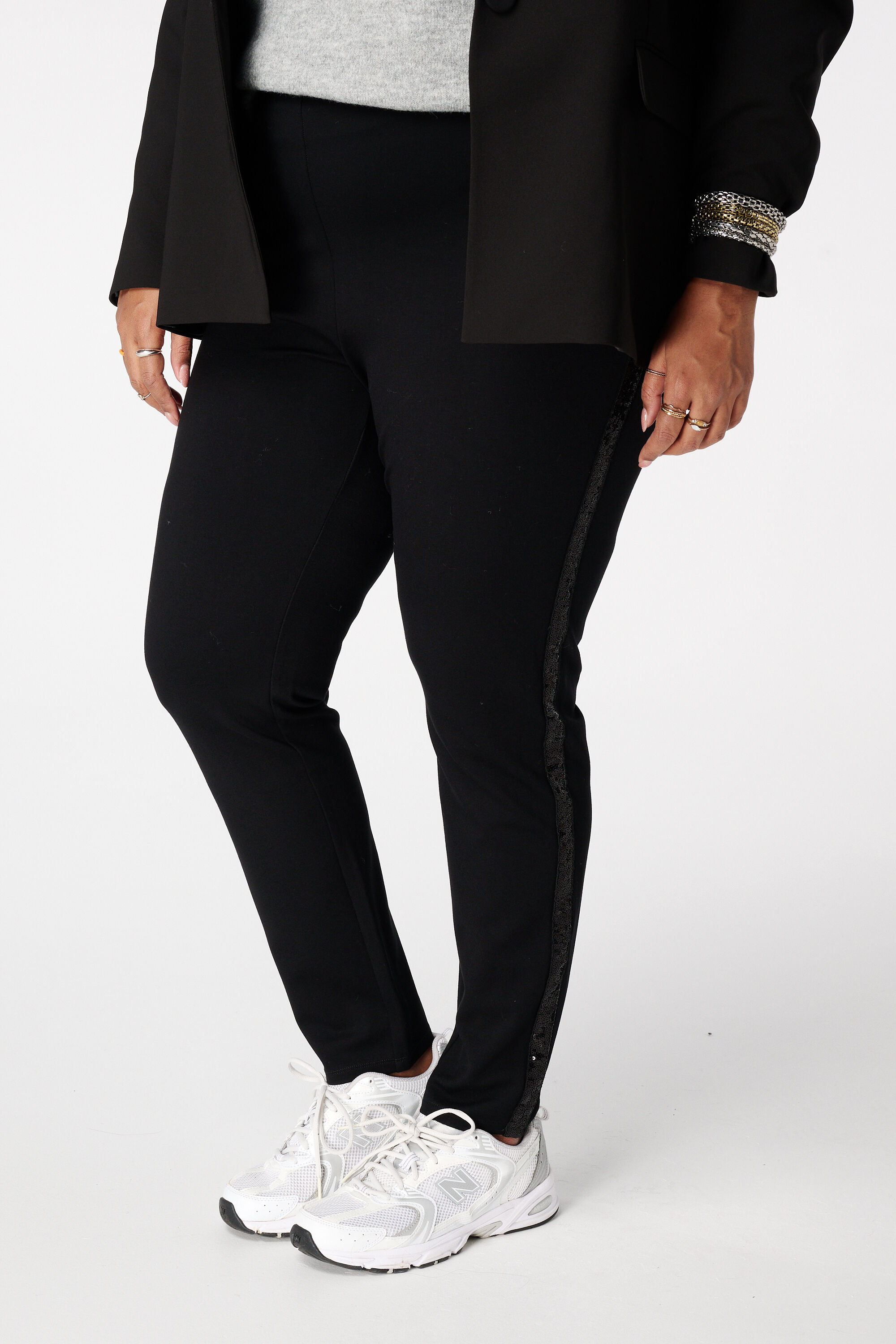 Tregging skinny leg met pailletten zijstreep image number 5