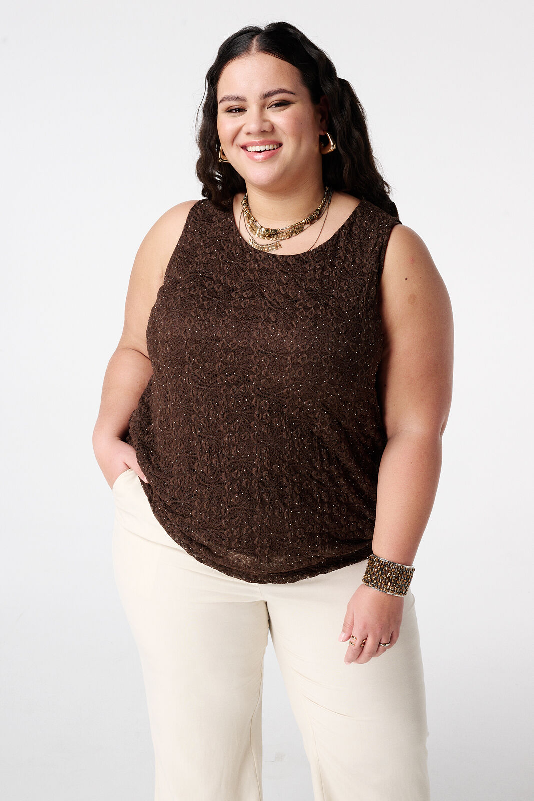 Kanten top met steentjes image number 0