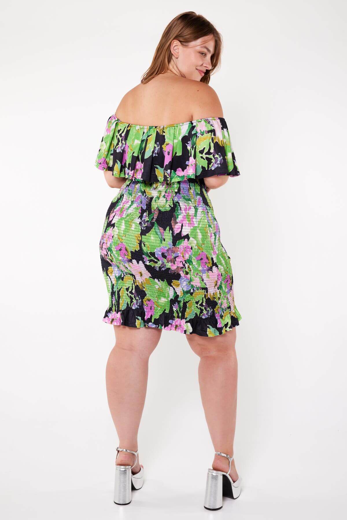 Dames Off shoulder jurk met print MS Mode