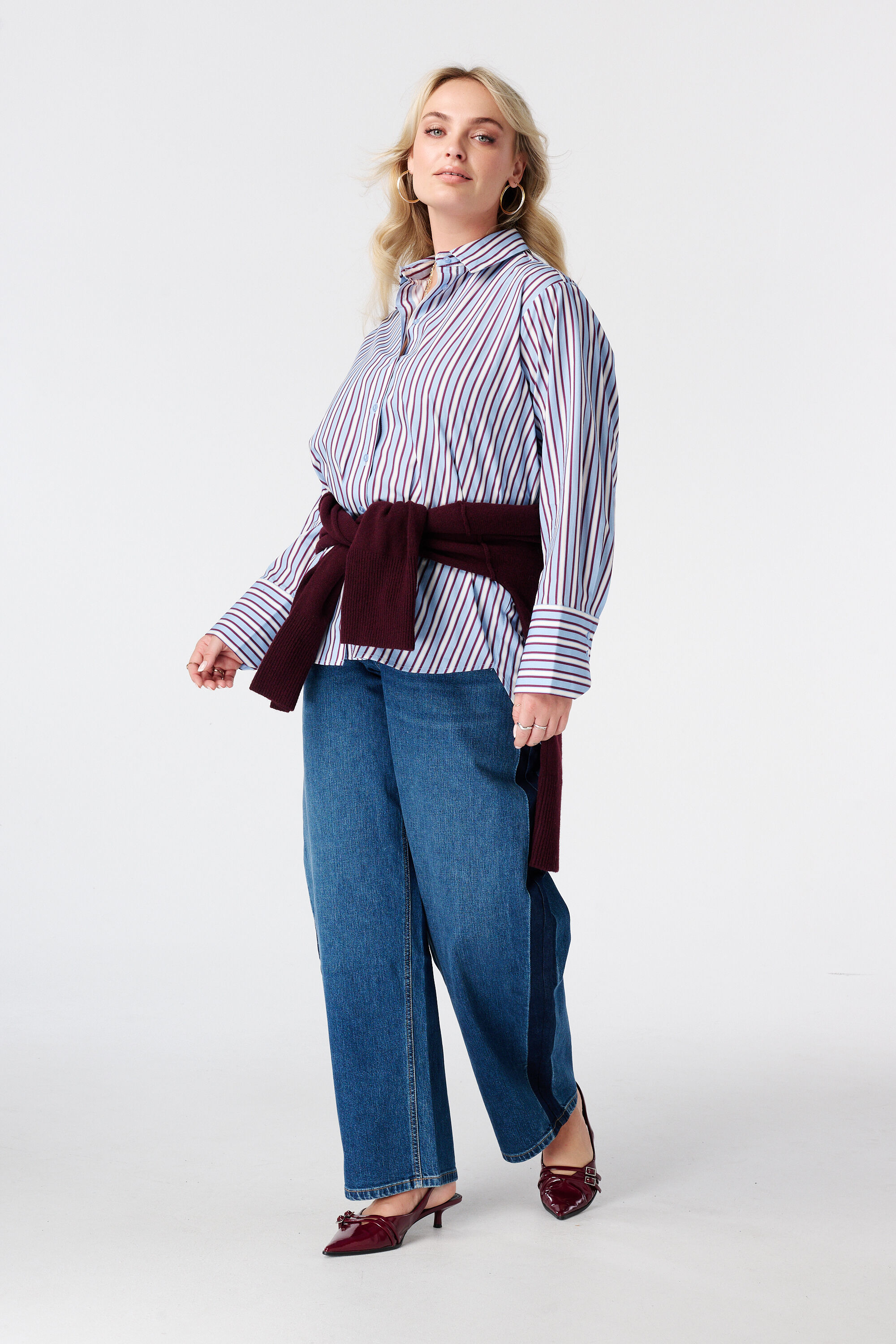 Lange gestreepte blouse met ceintuur image number 3