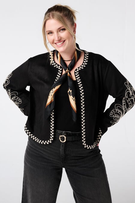 Jasje in suèdelook met broderie  Jasje in suèdelook met broderie
