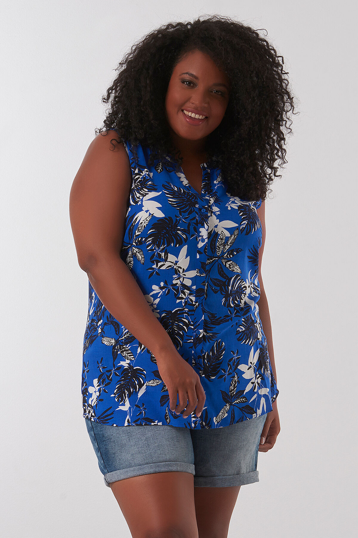 Mouwloze blouse met all-over print image number 0