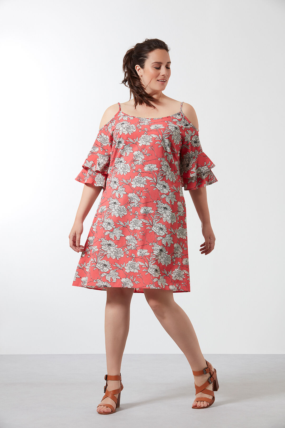 Cold-shoulder jurk met all-over print image number 3