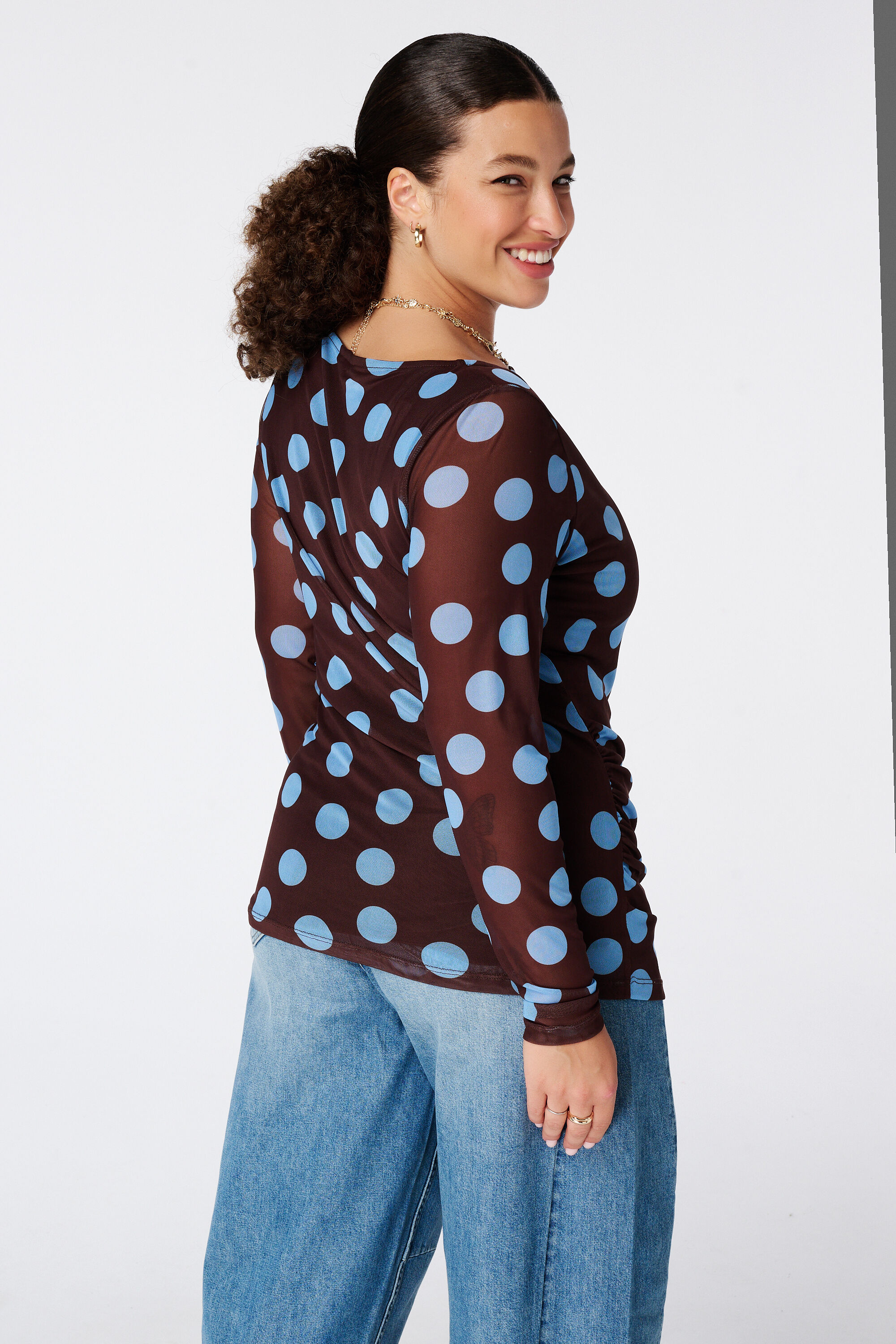 Gedrapeerde mesh top met polka dot image number 3