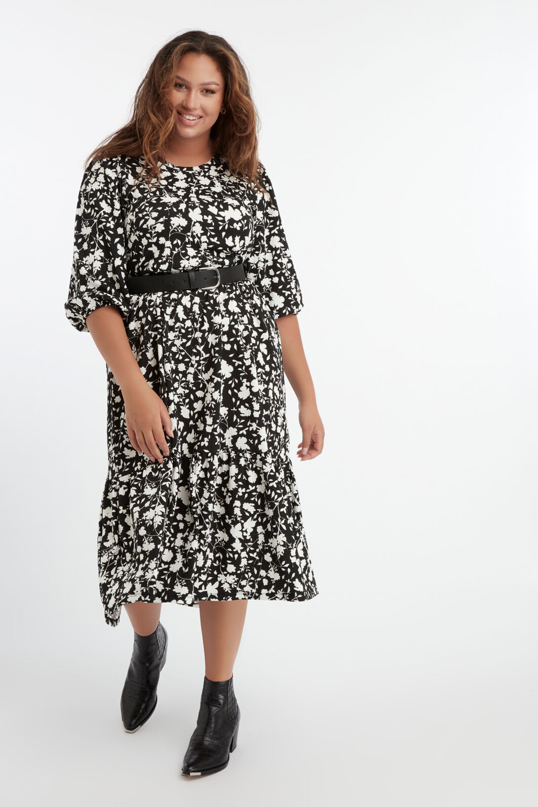 Dames Lange wijde jurk met print MS Mode