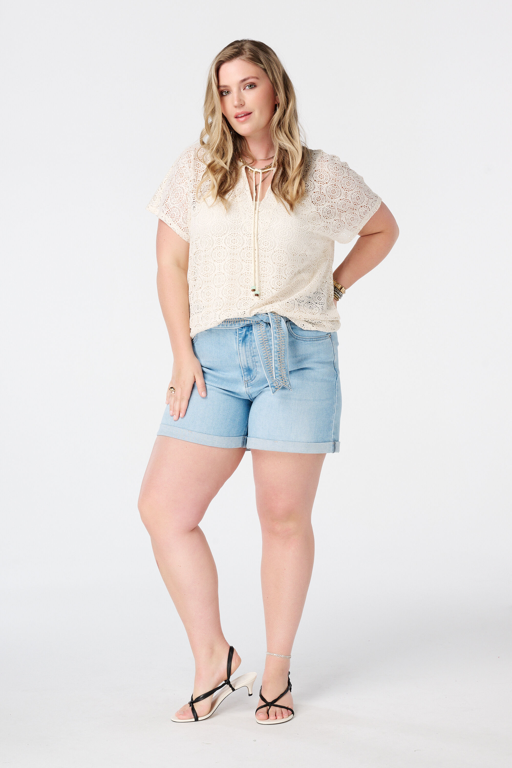 Denim short met tailleband