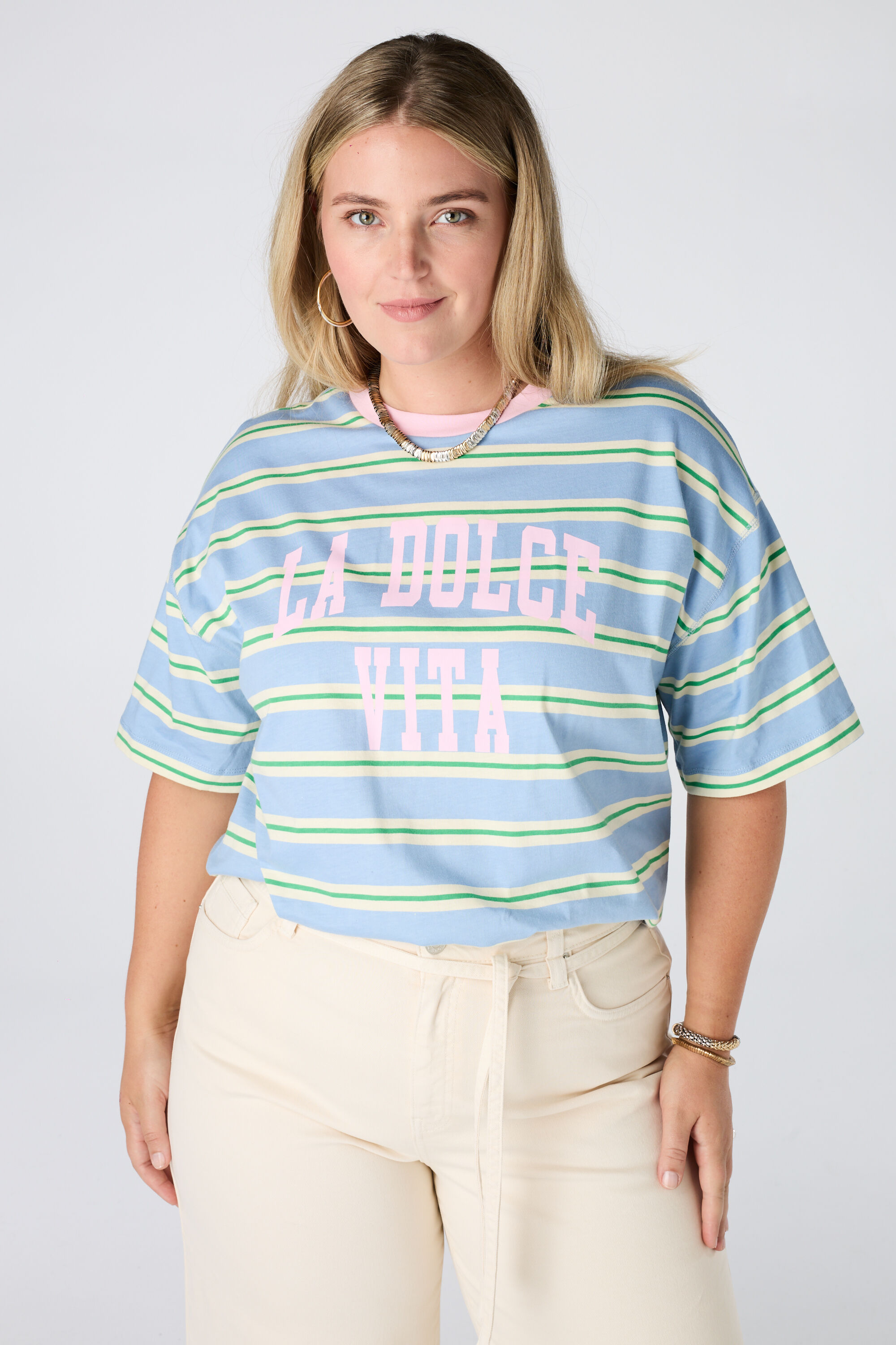 Gestreept t-shirt met tekst