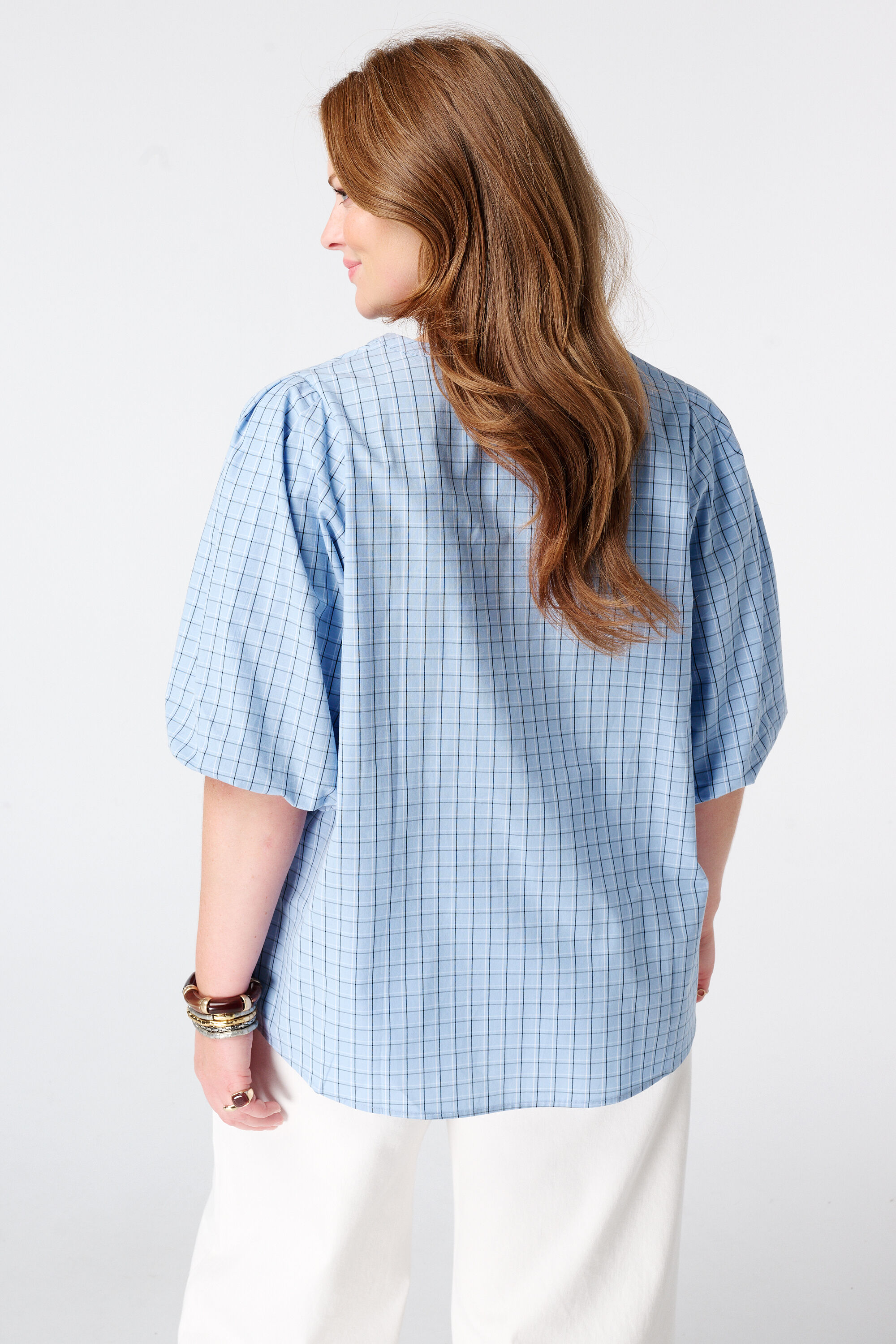 Geruite blouse met pofmouwen image number 3