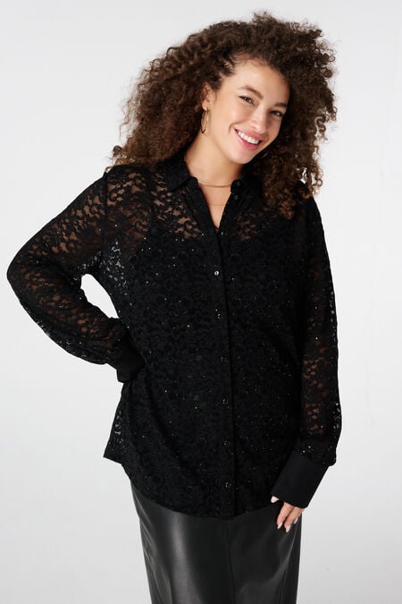 Jersey top met kant en pailetten Jersey top met kant en pailetten