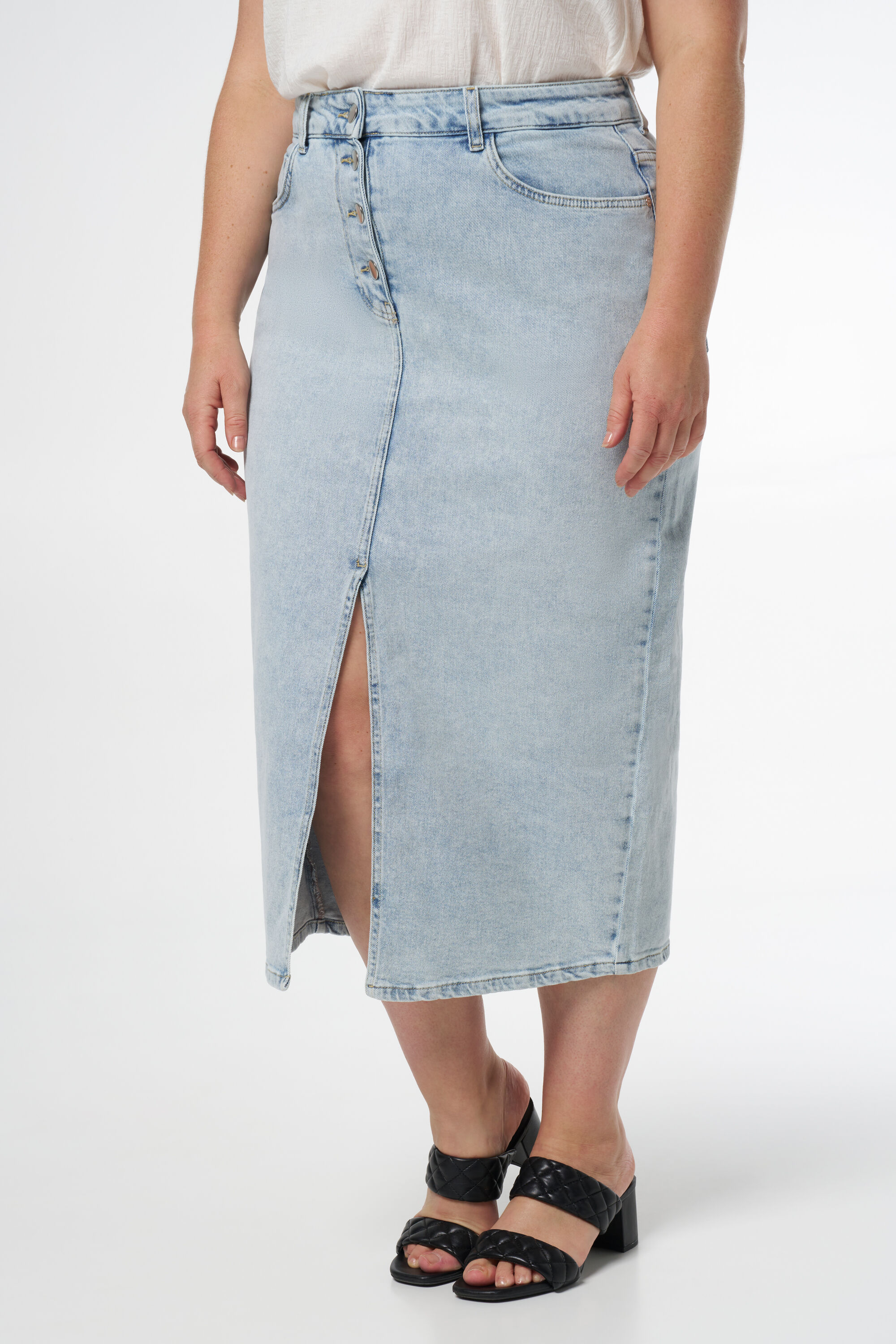 Midi denim rok met split image number 5