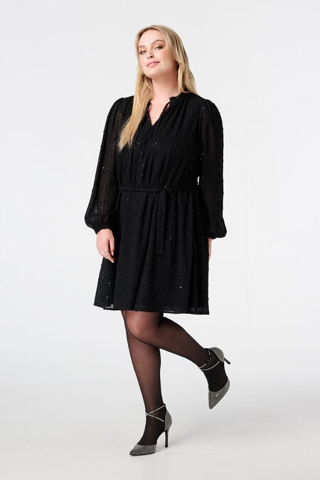 Jurk met glitter pailletten en ceintuur Jurk met glitter pailletten en ceintuur