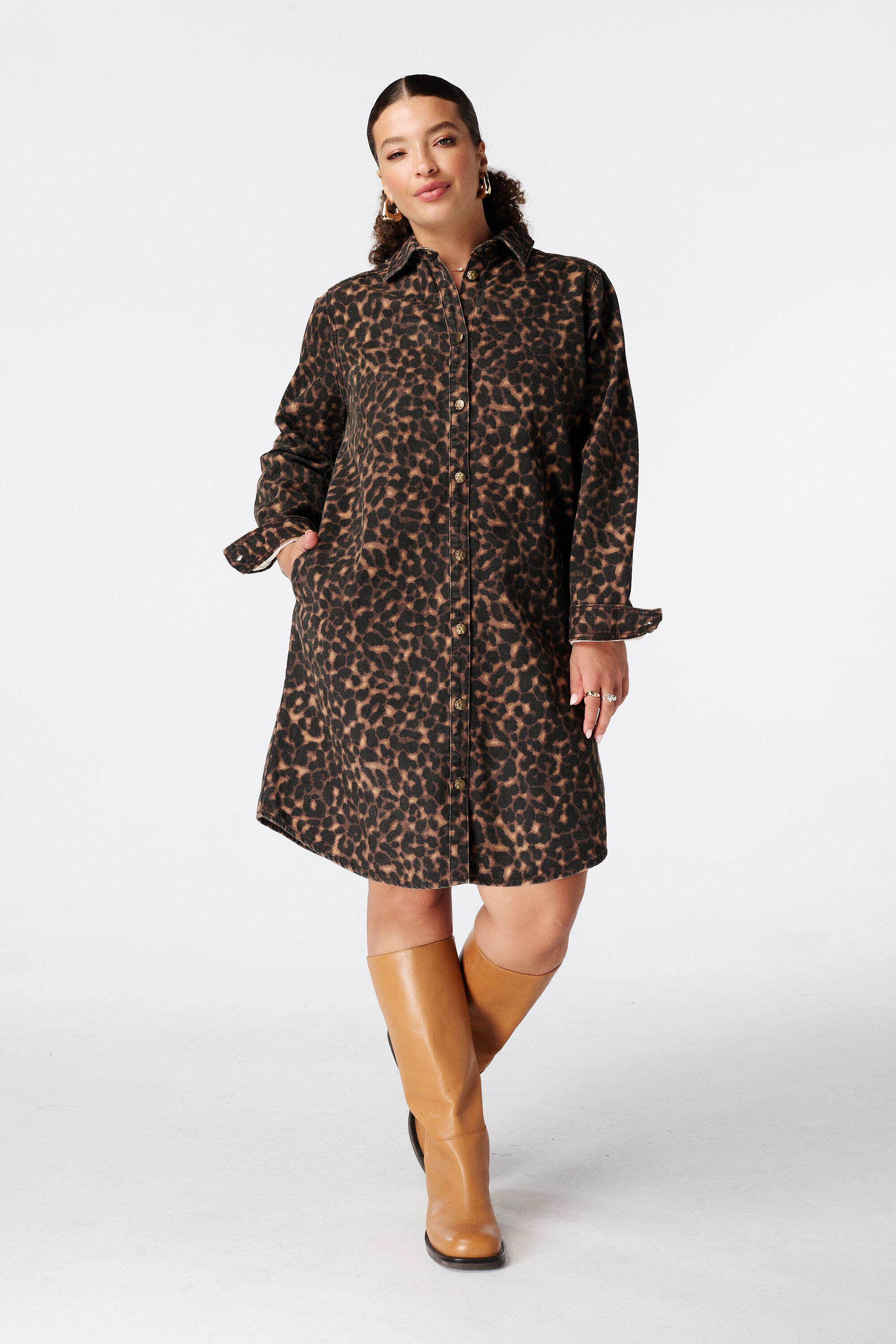 Denim jurk met animal print