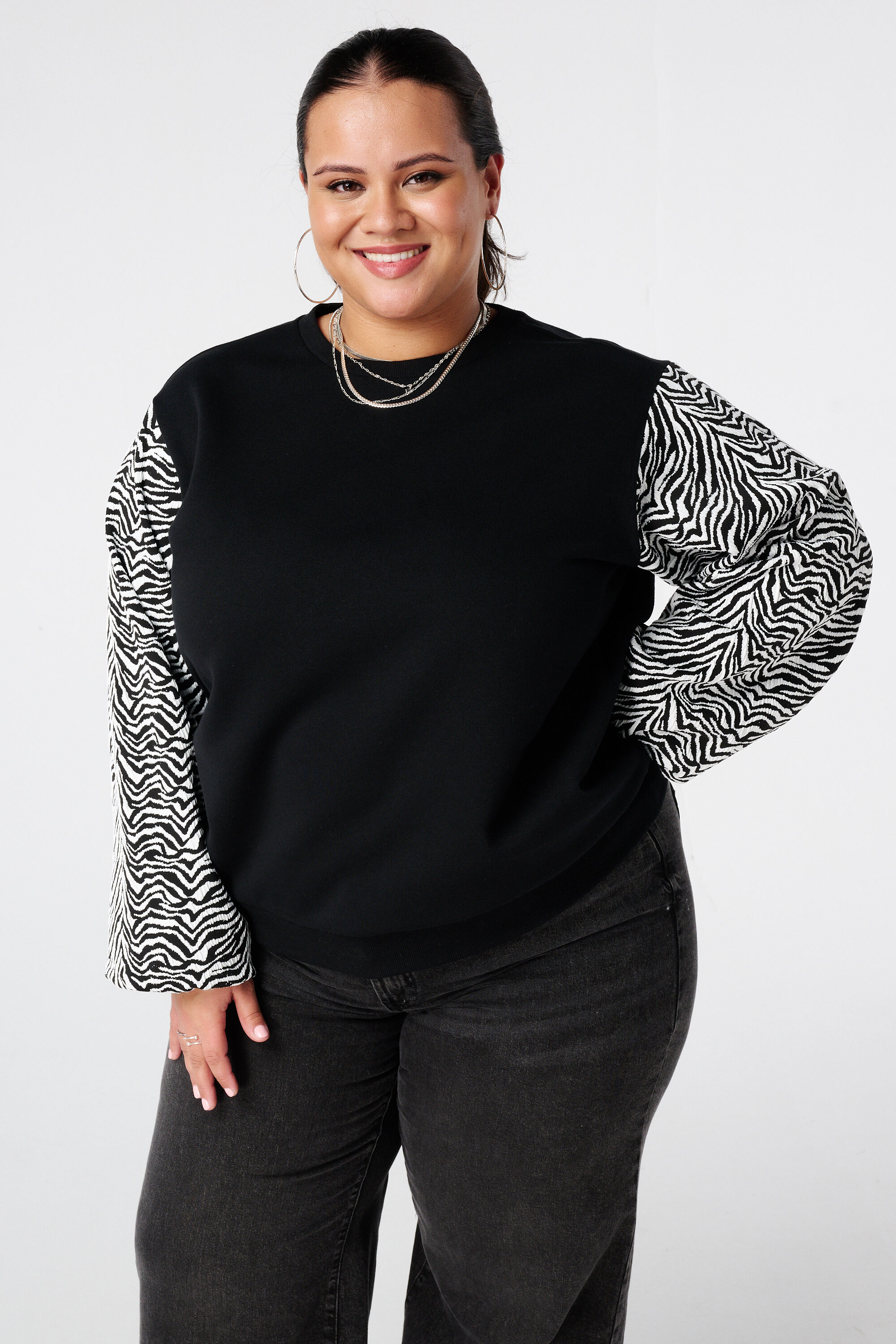 Sweater met ballonmouwen met opdruk