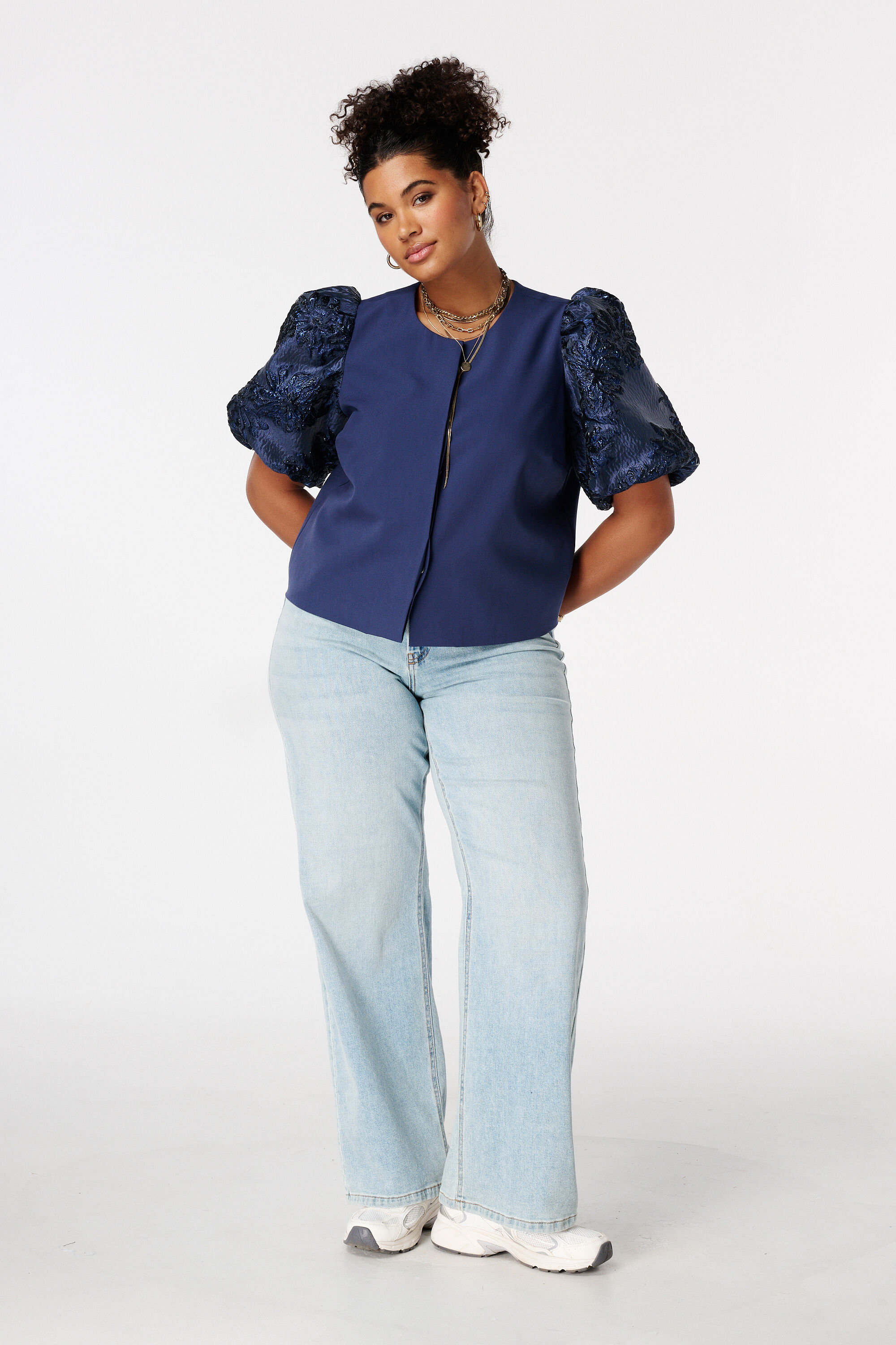 Top met jacquard mouwen image number 5