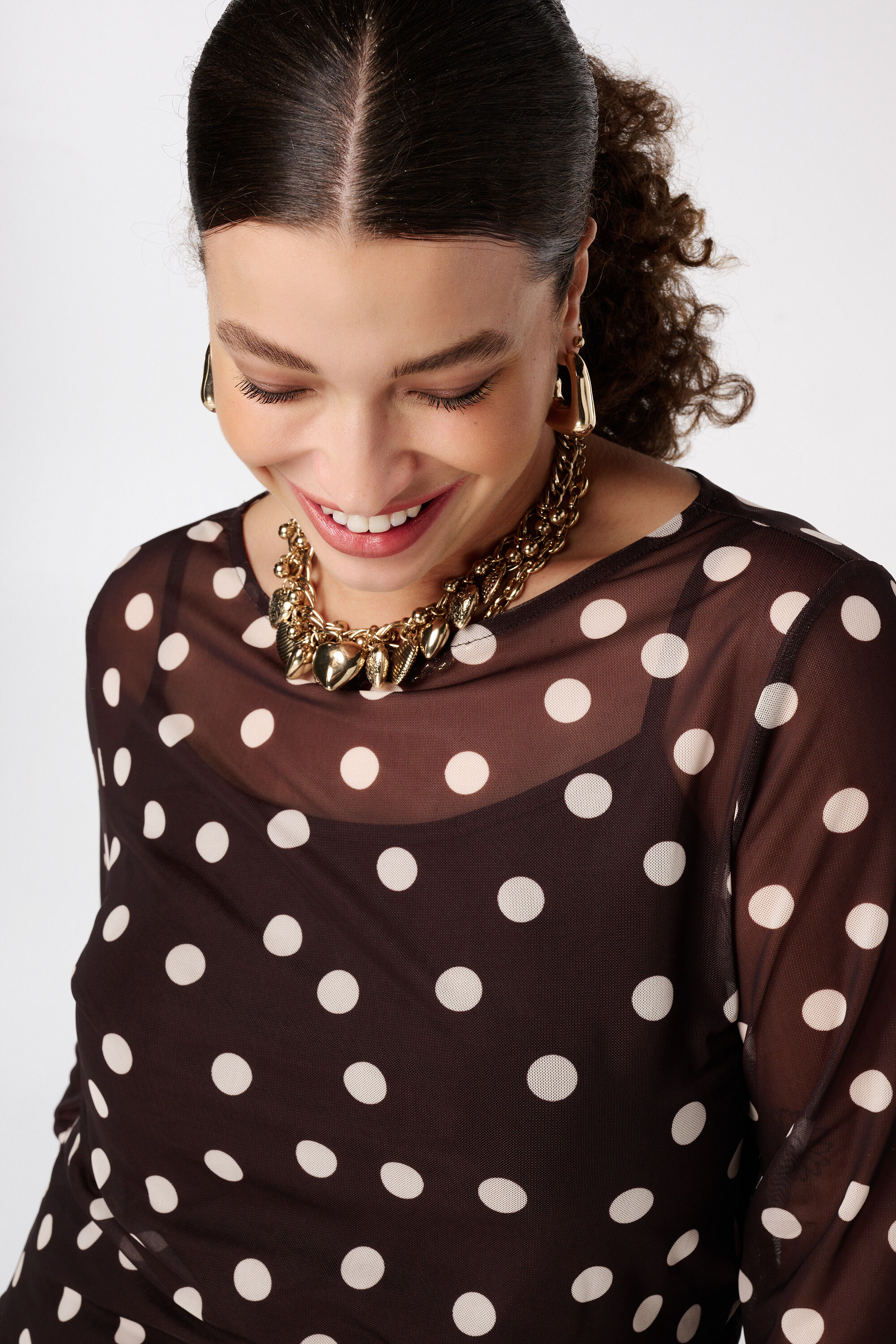 Polka dot mesh top image number 4