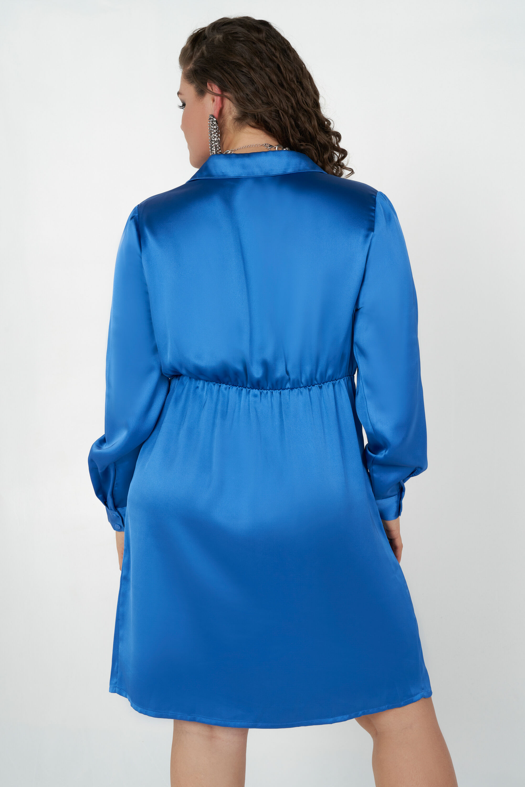 Midi jurk met satijnen look image number 3