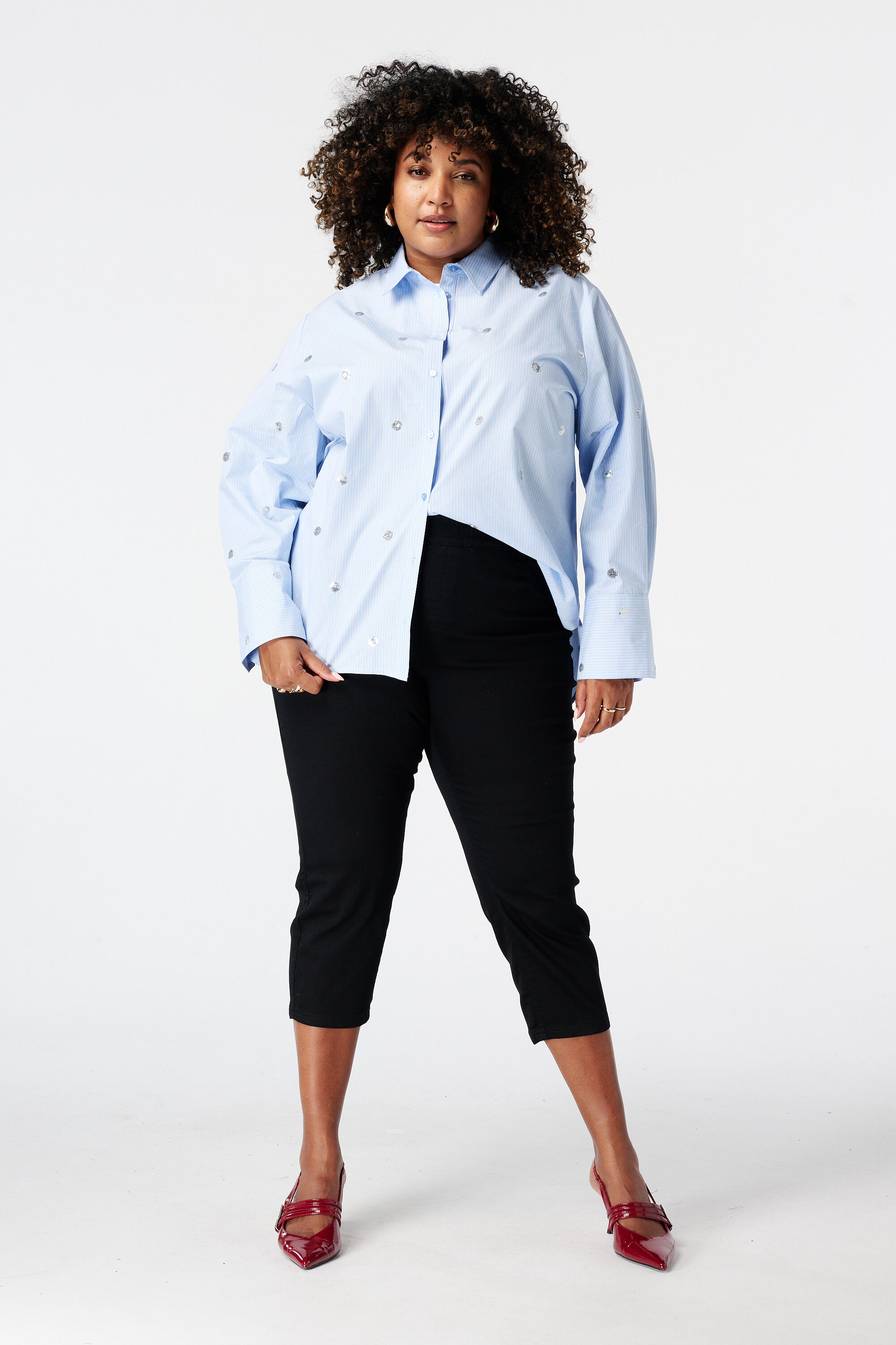 Gestreepte blouse met pailletten image number 5
