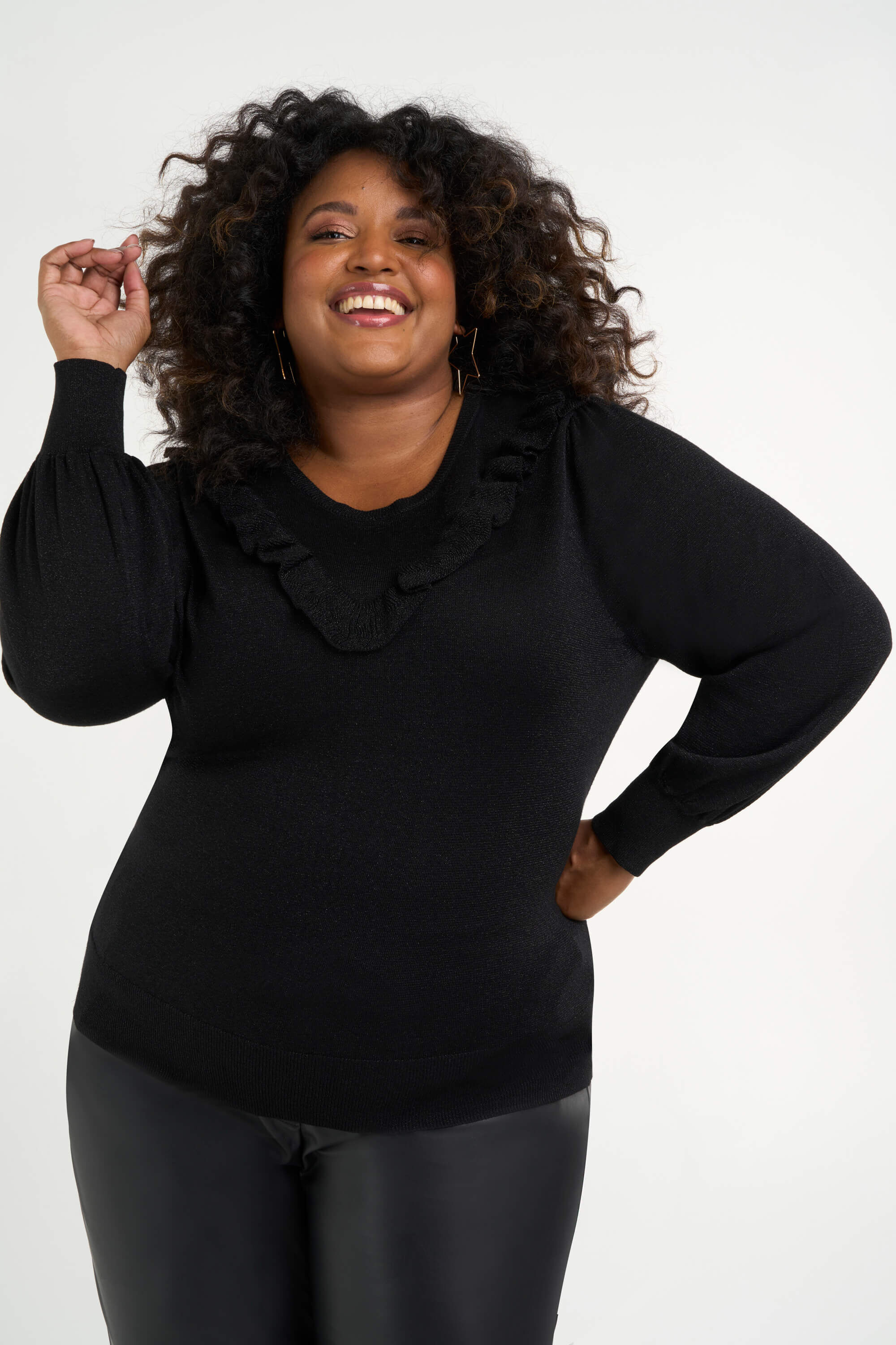 Dames Glitter trui met ruffle details MS Mode
