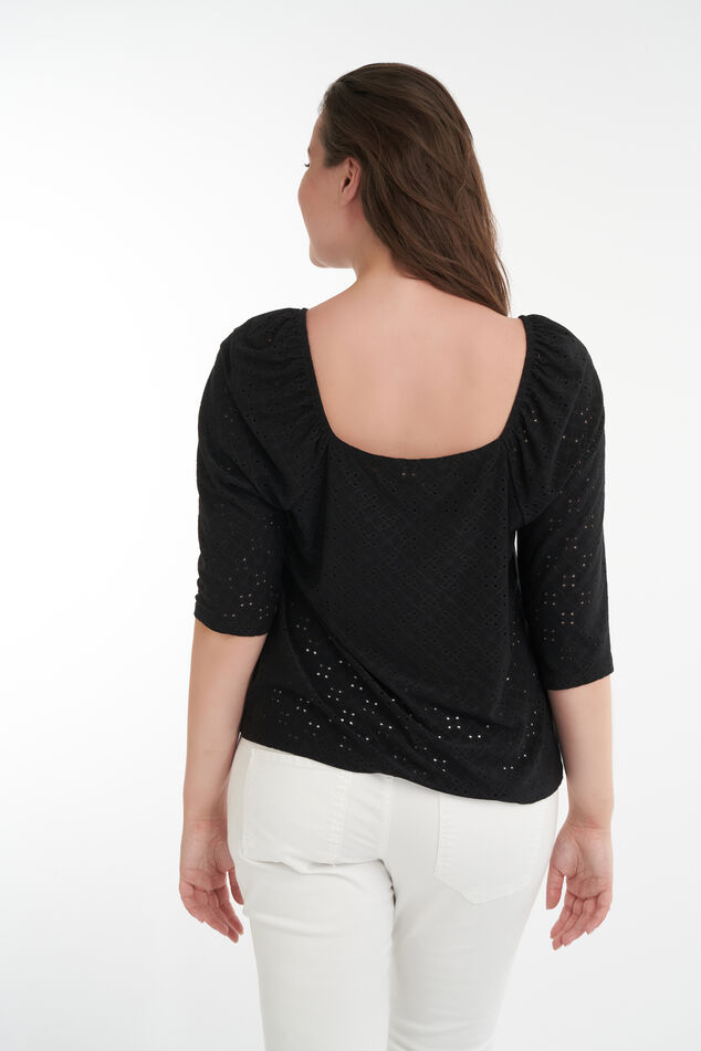 Broderie top met pofmouwen image number 3