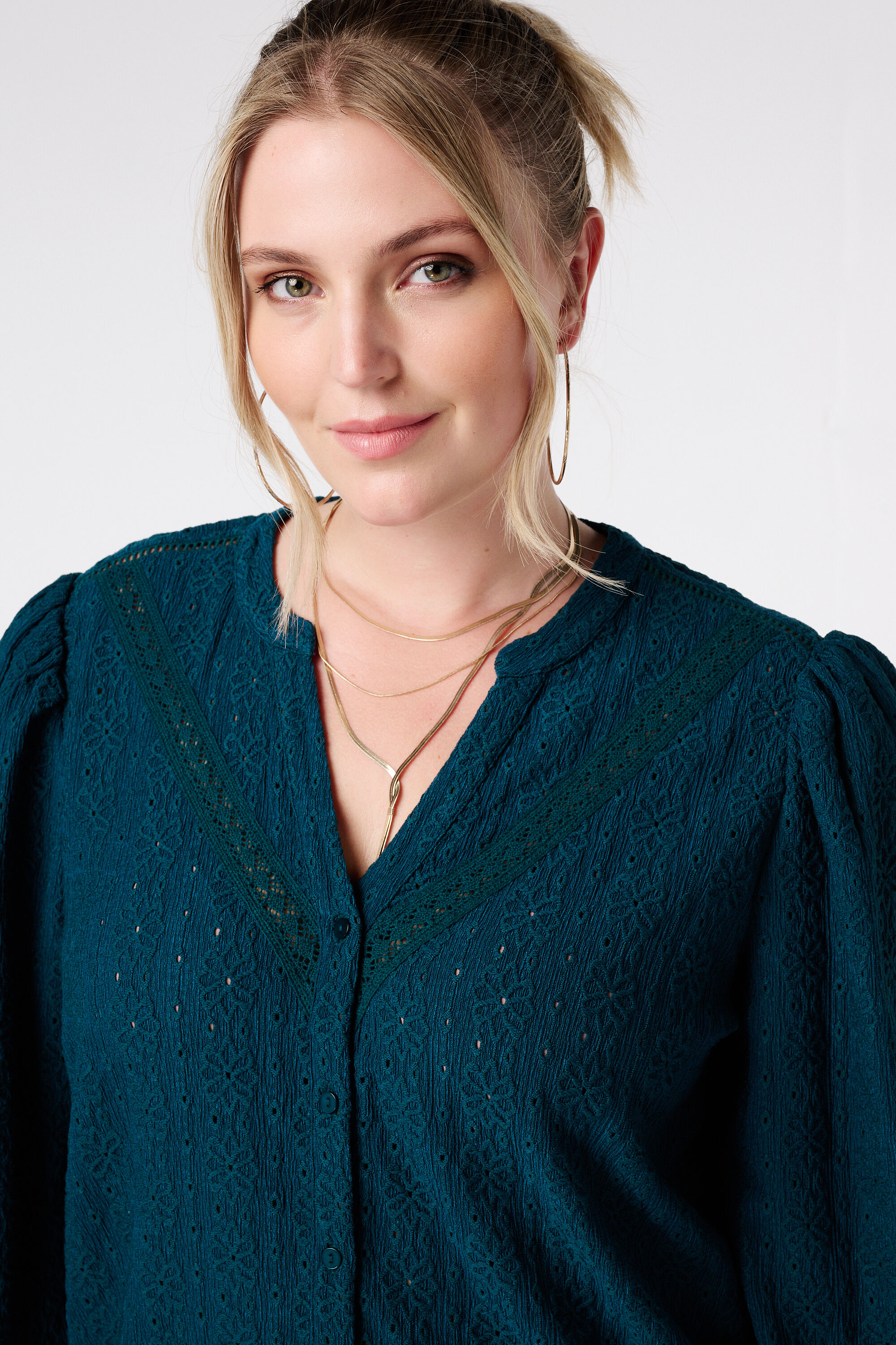 Jersey top met stretch met pofmouw image number 4