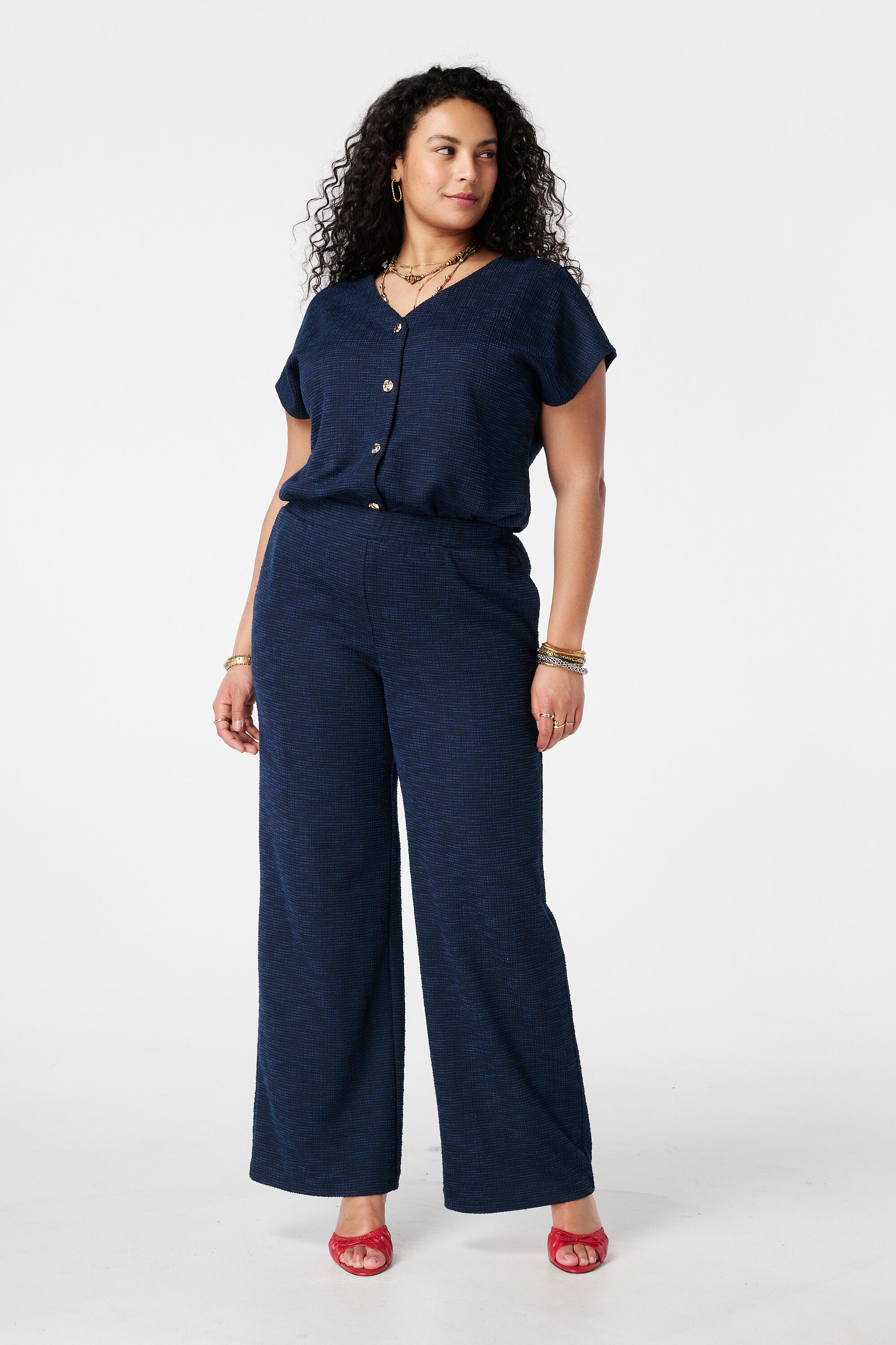 Wide leg boucl&eacute; broek