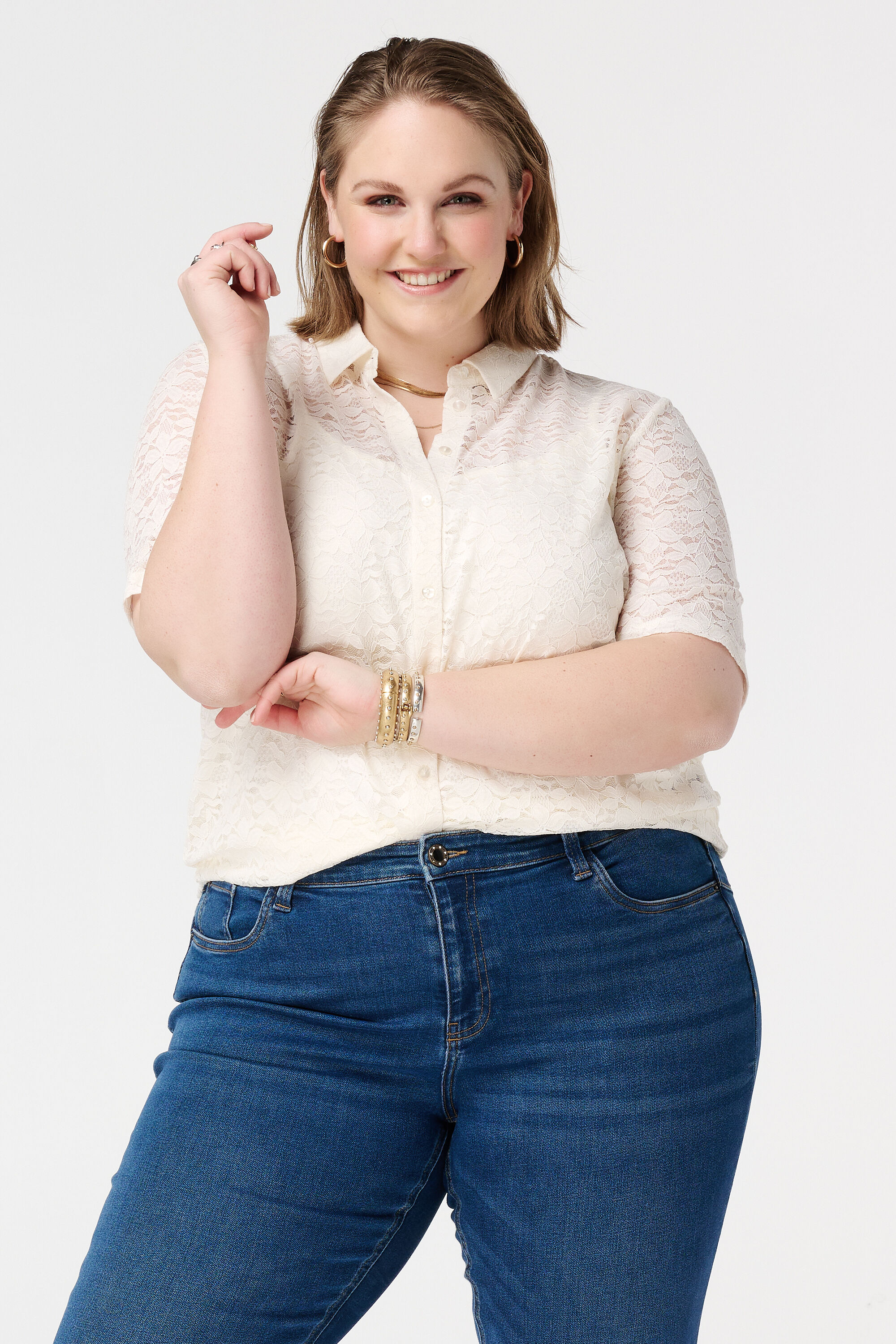 Kanten top met korte mouwen