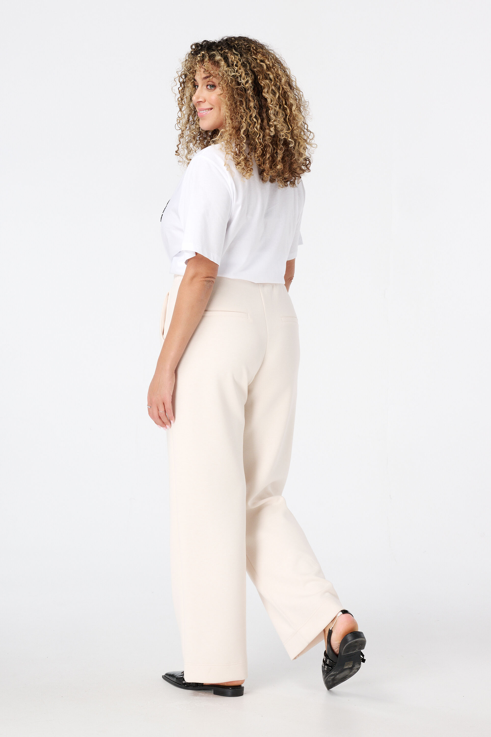 Broek met elastische taille en siernaad image number 3