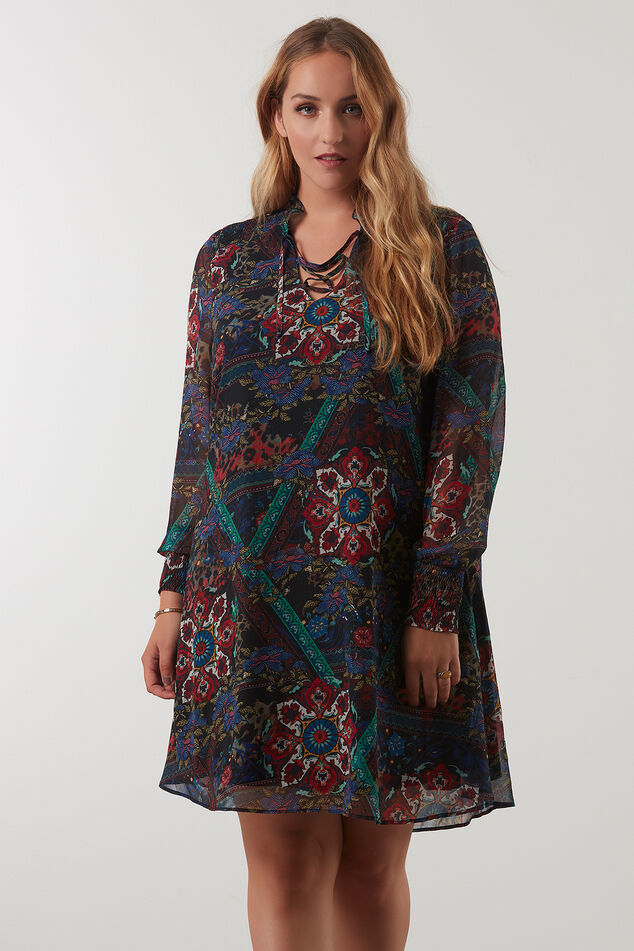 Wijdvallende jurk met volant image number 3