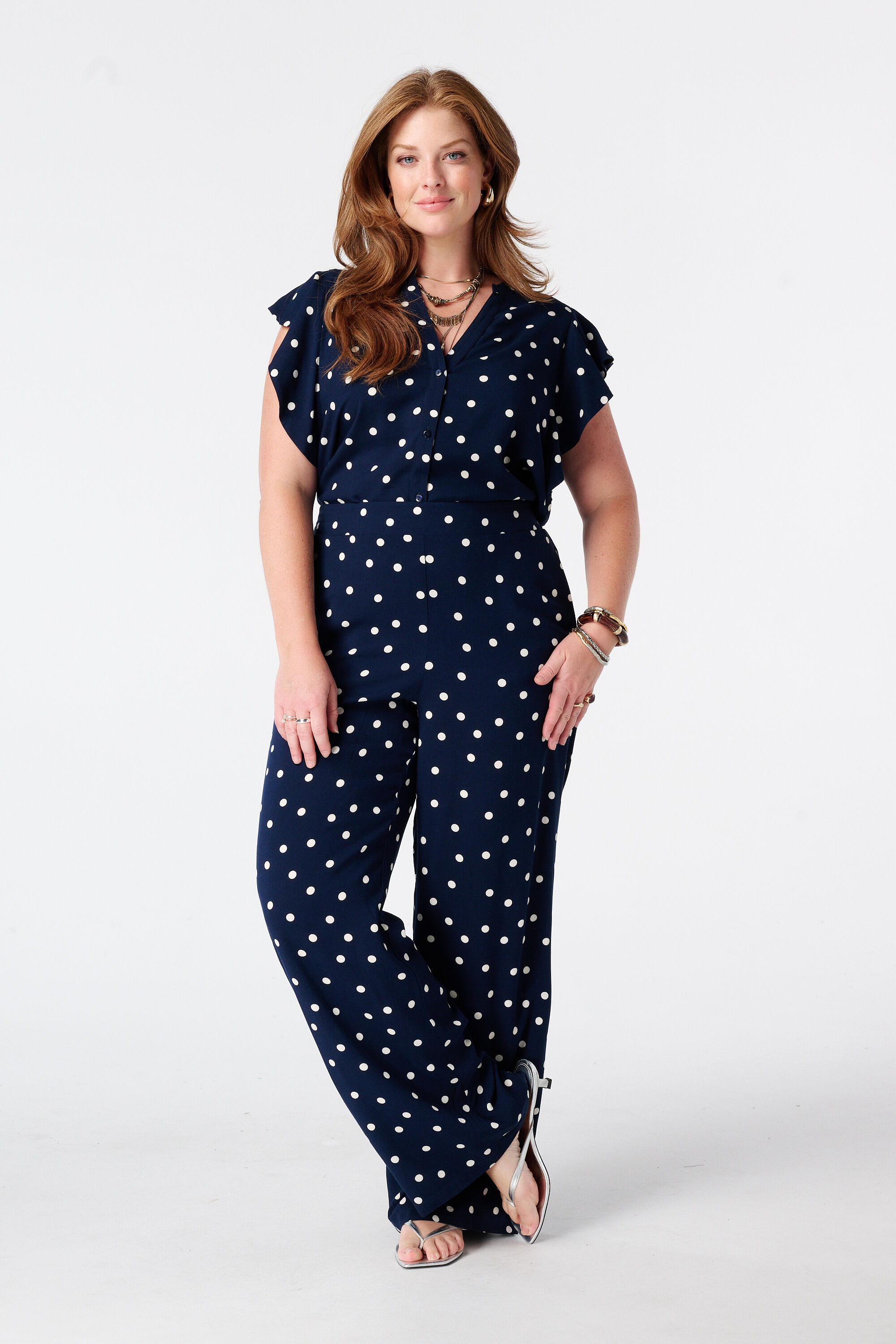 Wide leg broek met polka dot
