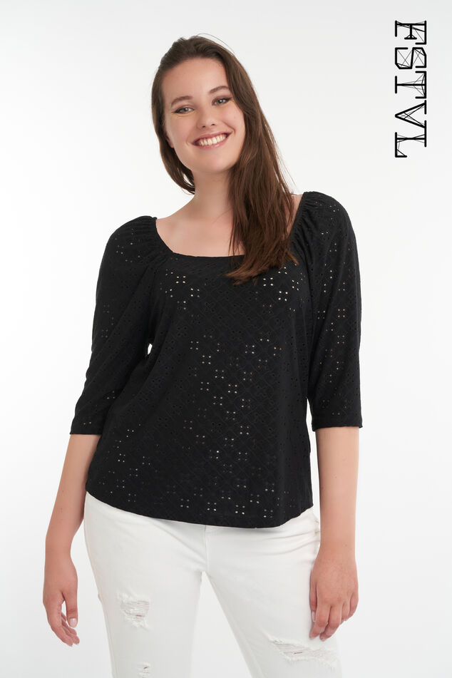 Broderie top met pofmouwen image number 0