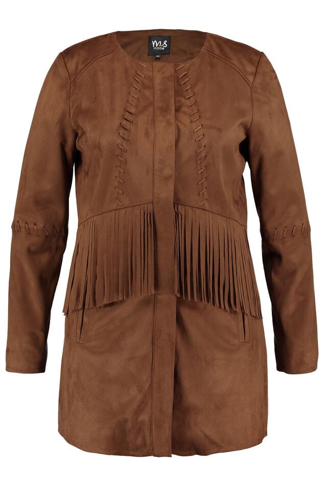 Wollen jas voor dames, geruit, imitatie suède met franjes, modieus, kort gesneden motorjack met franjes, donsjas, zwart, dames, Kaki, 3XL Wollen jas voor dames, geruit, imitatie suède met franjes, modieus, kort gesneden motorjack met franjes, donsjas, zwart, dames, Kaki, 3XL