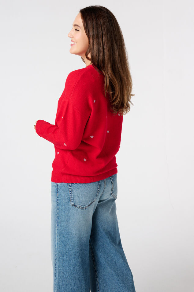 Fijn gebreide trui met geborduurde hartjes image number 3