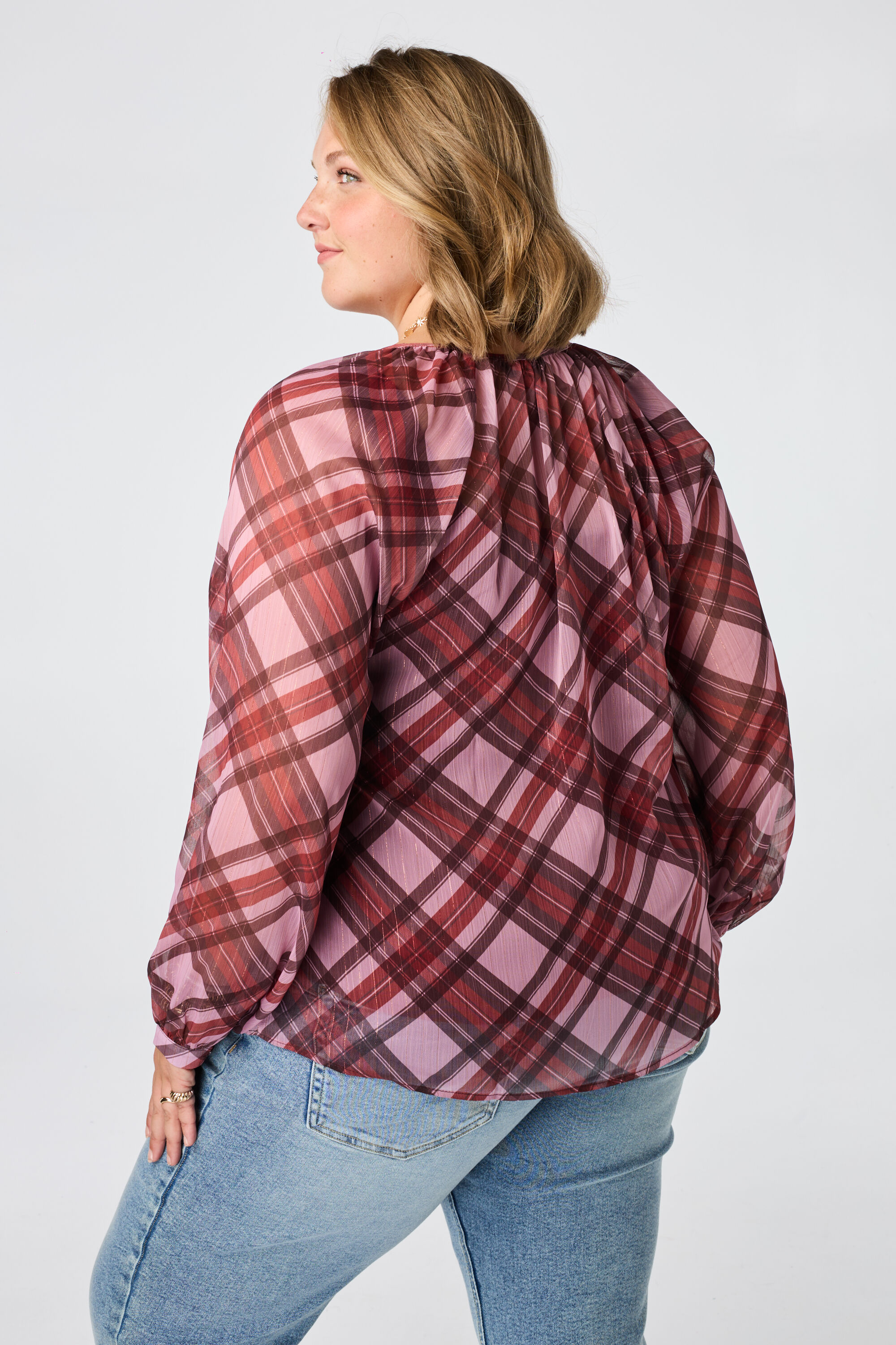Geruite sheer blouse image number 1