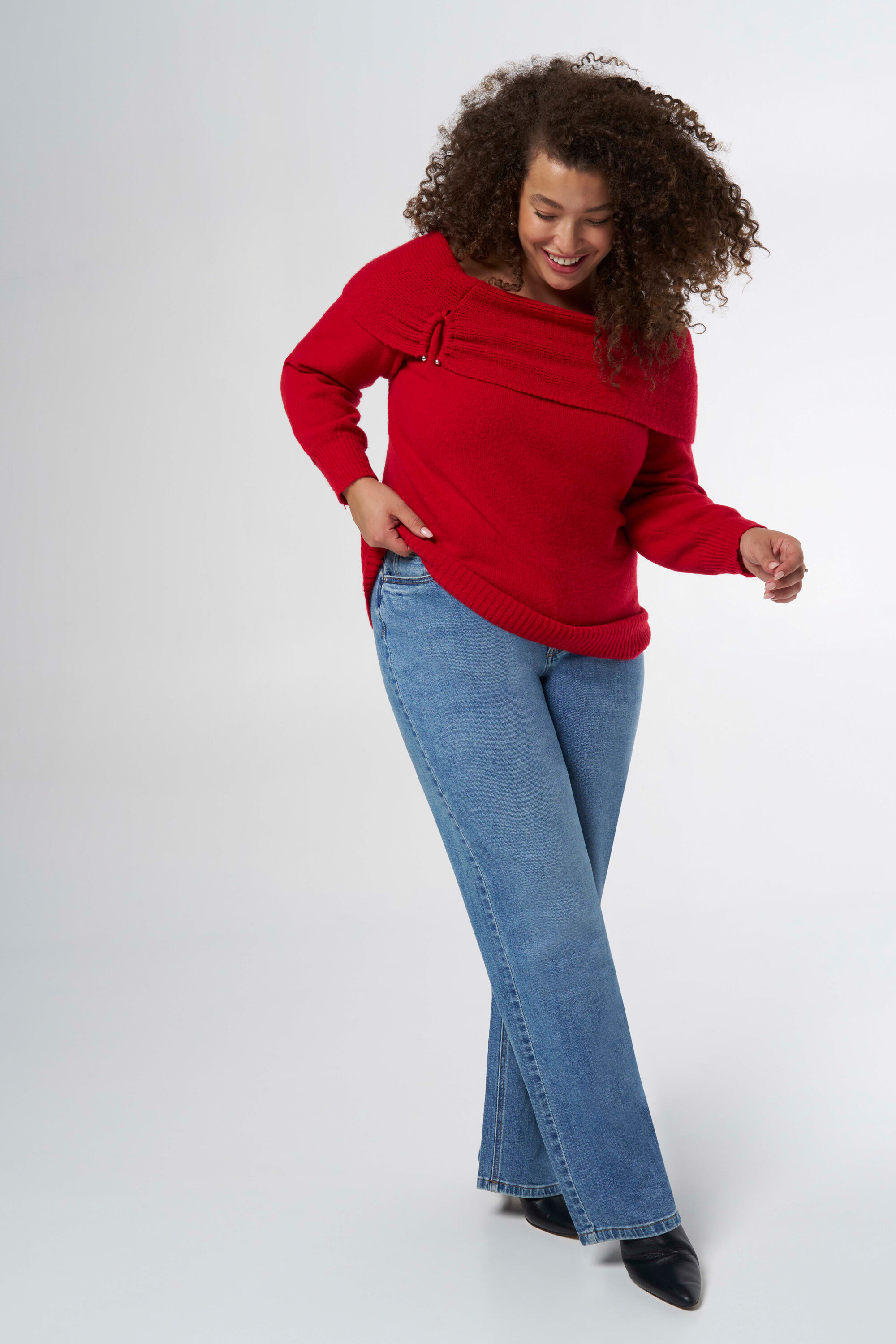 Gebreide off-shoulder trui image number 5