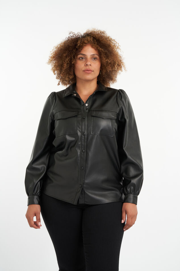 Imitatieleren blouse met pofmouwen image number 5