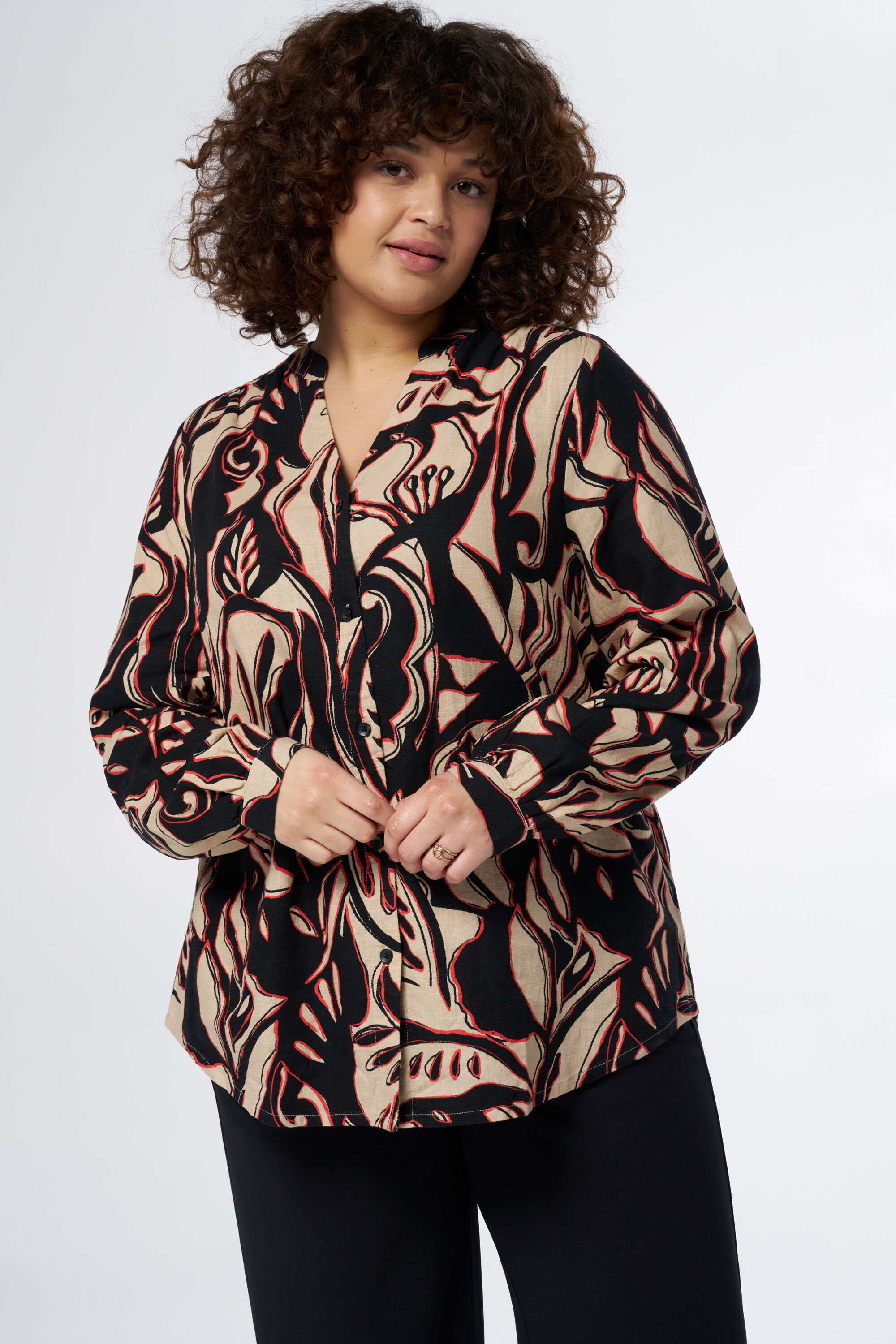 Linnen blouse met print image number 5