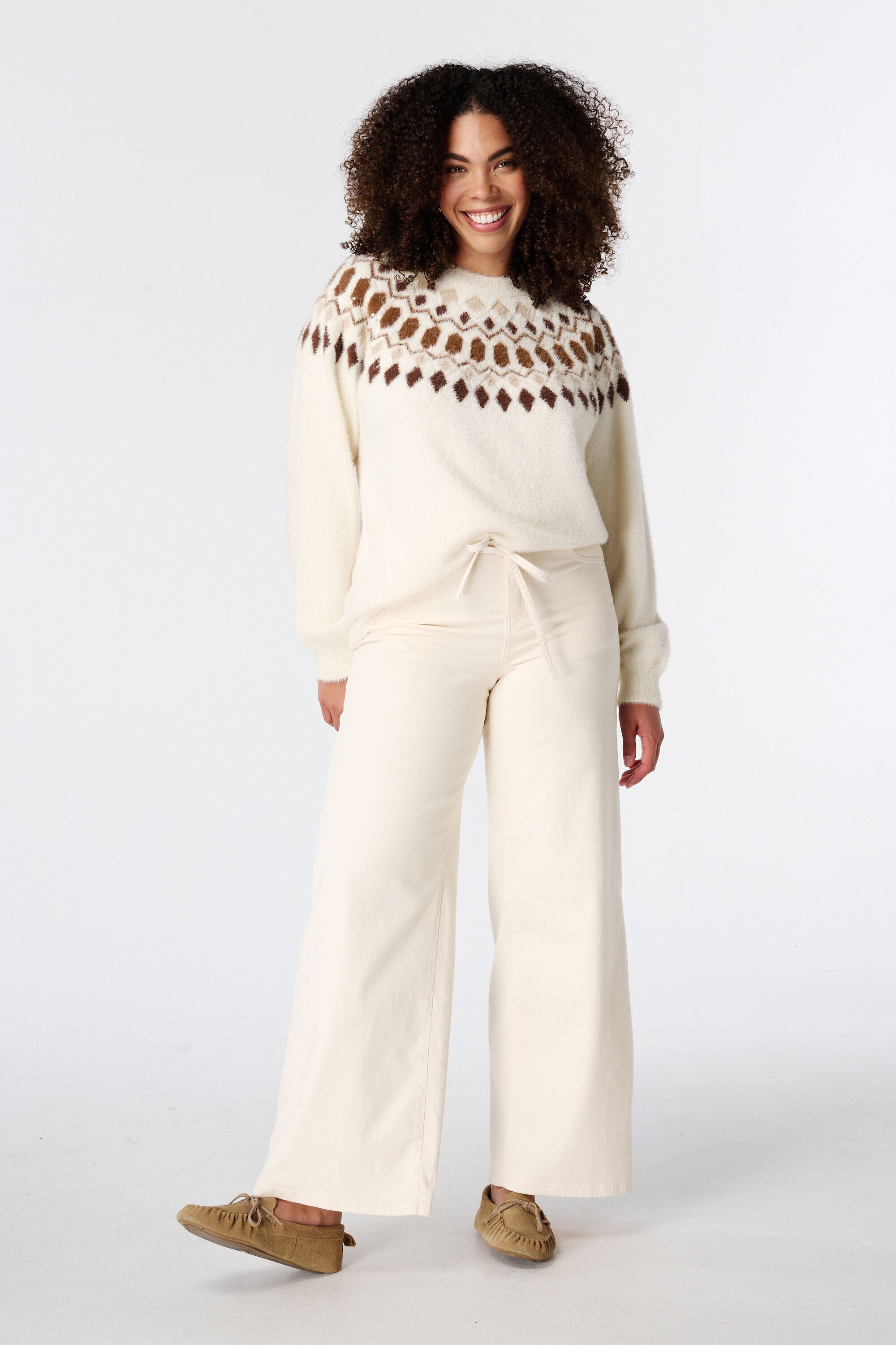 Wide leg jeans met strikkoord