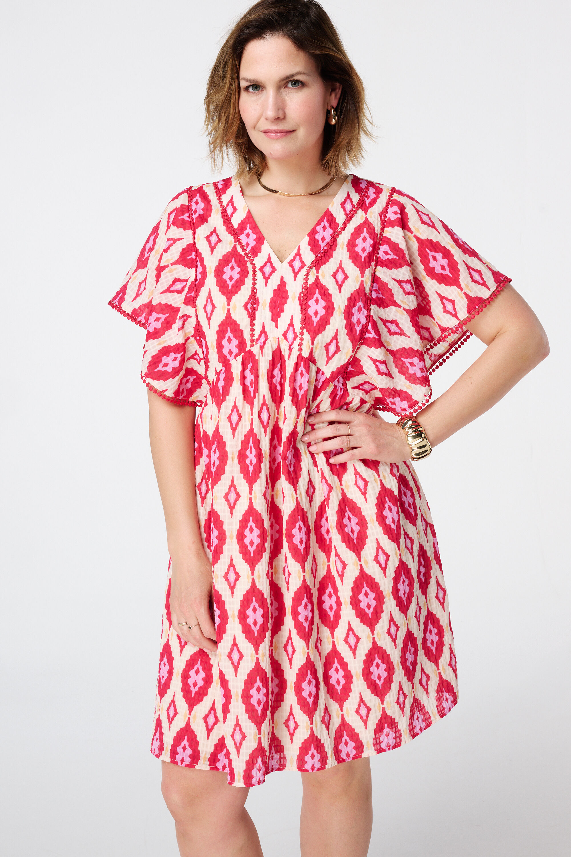 Jurk met v-hals en kapmouwtje  image number 4